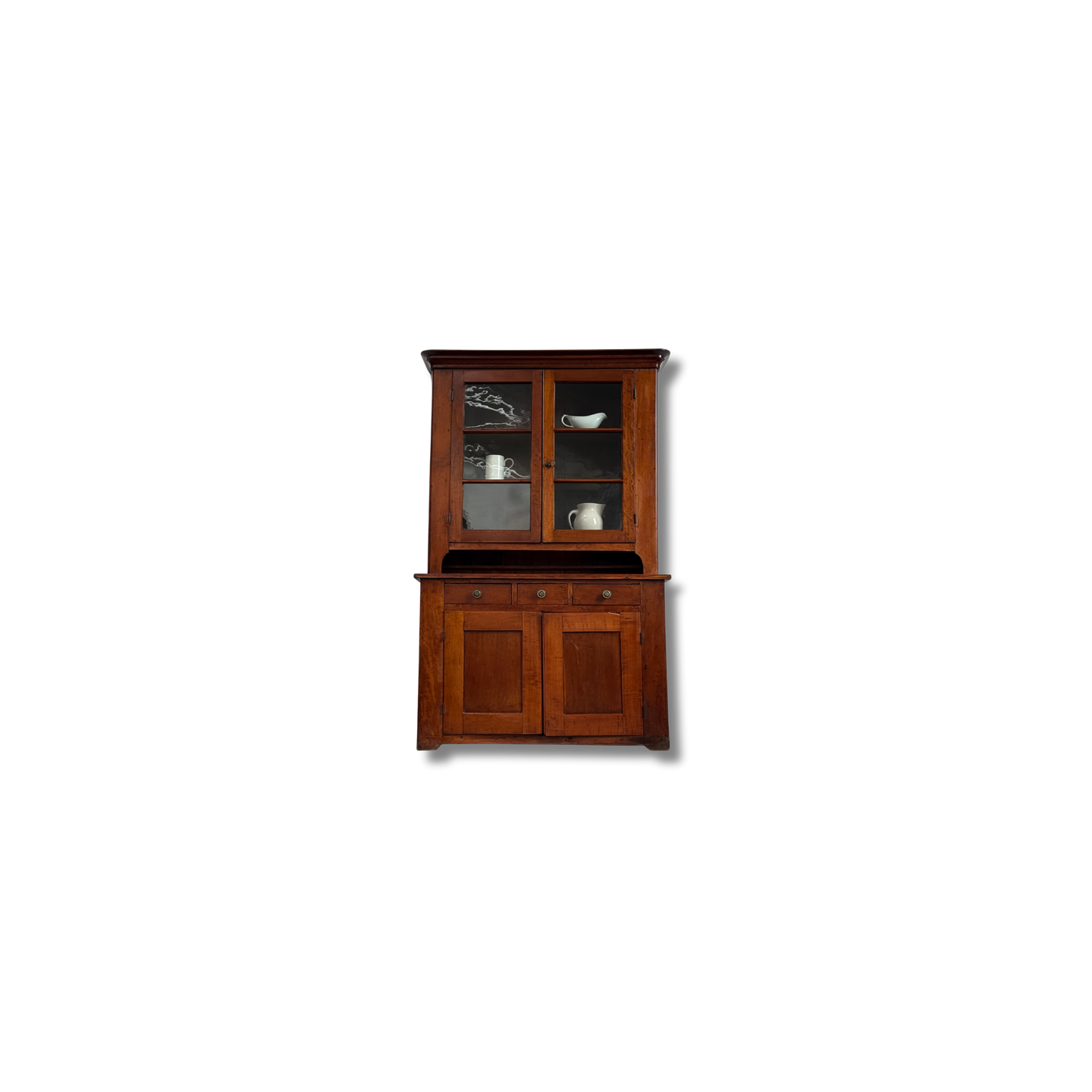 Antique Wavy Glass Stepback Cupboard