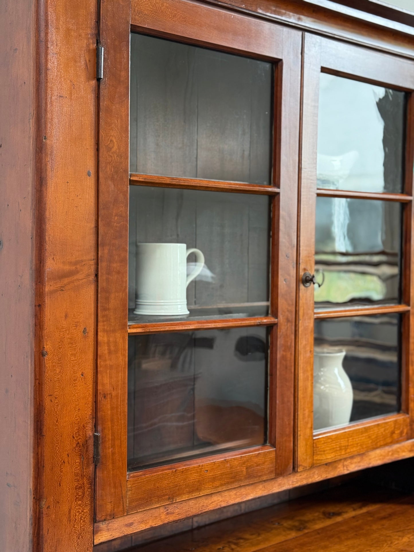 Antique Wavy Glass Stepback Cupboard