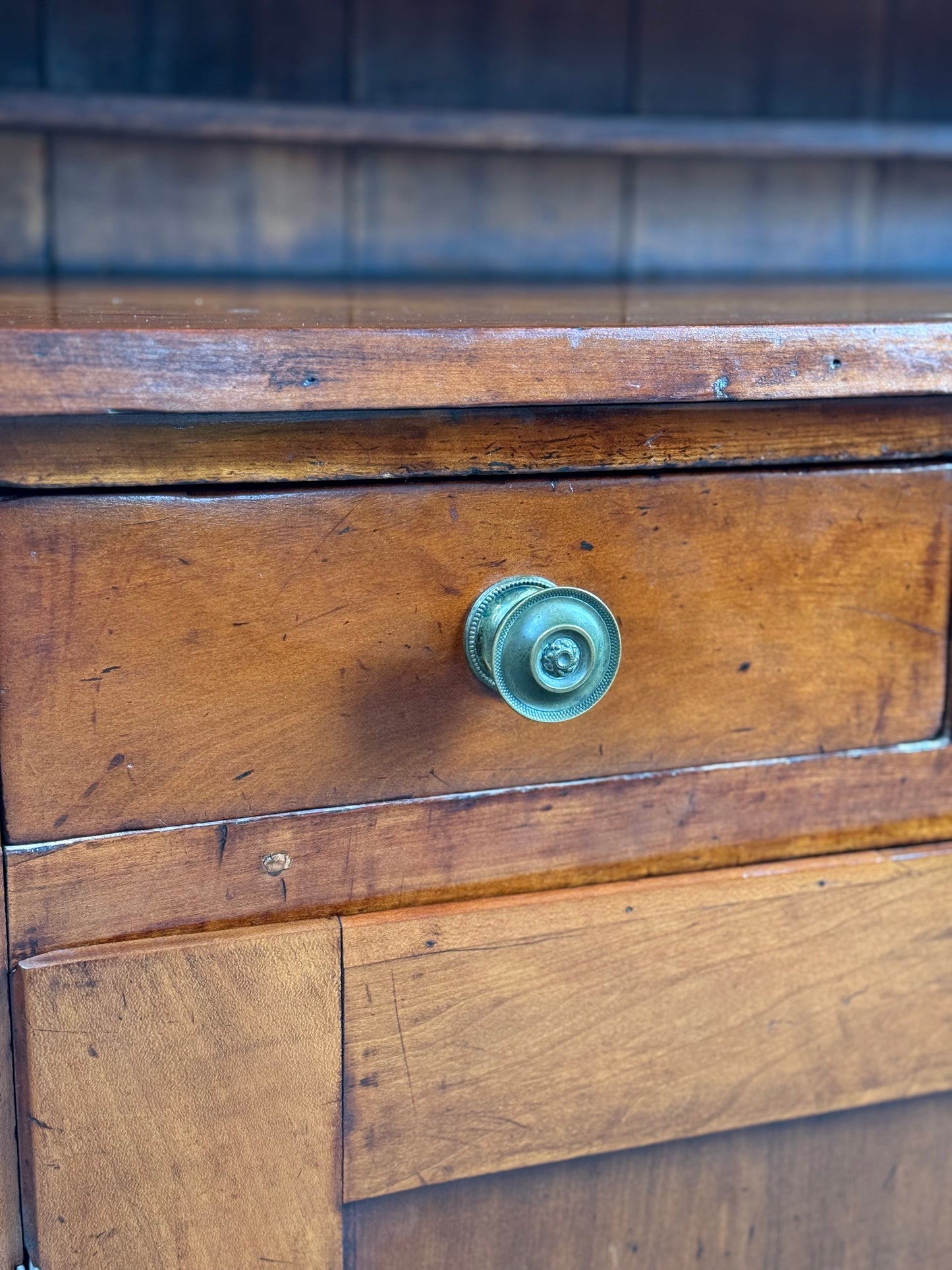 Antique Wavy Glass Stepback Cupboard