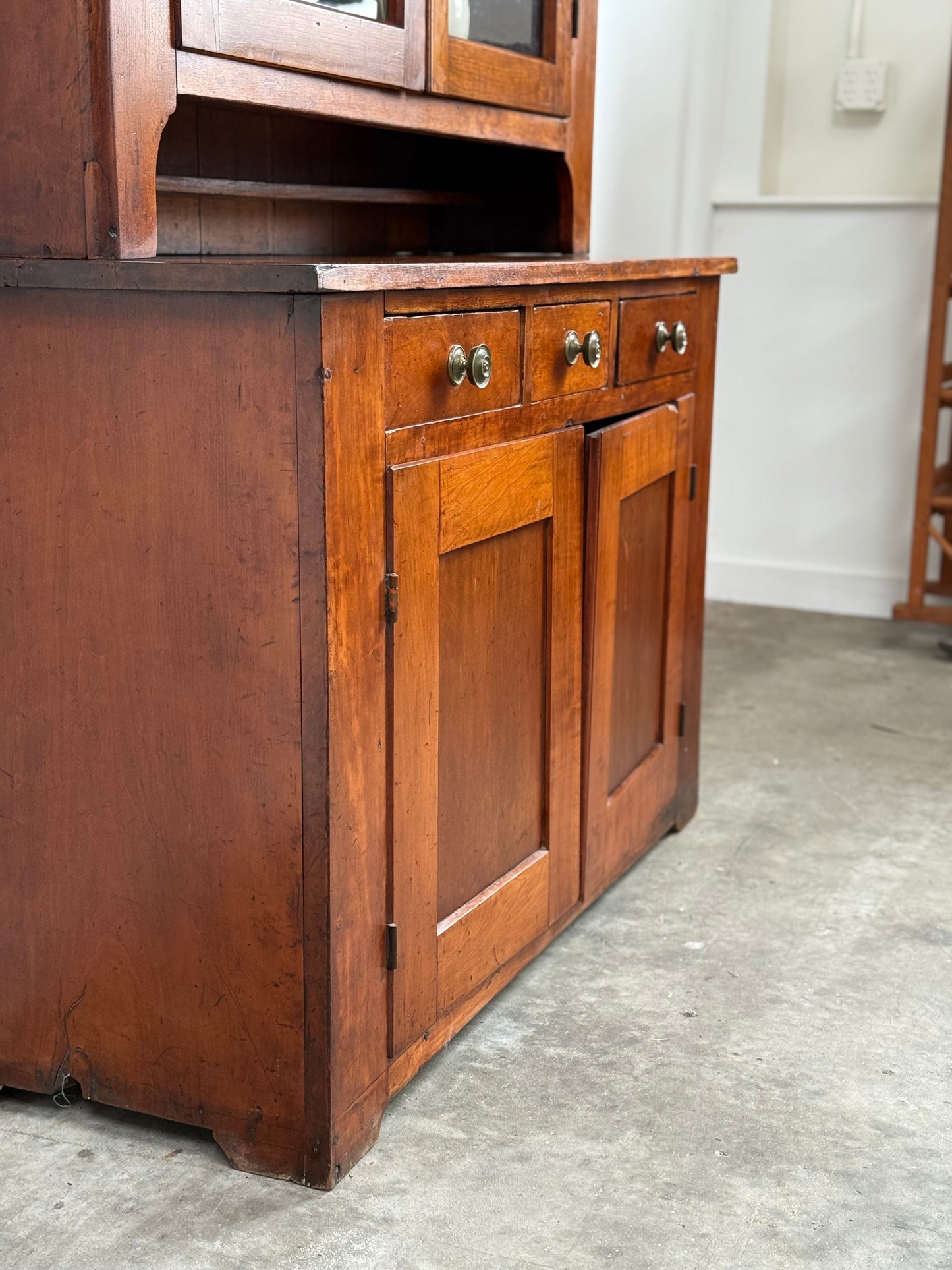 Antique Wavy Glass Stepback Cupboard