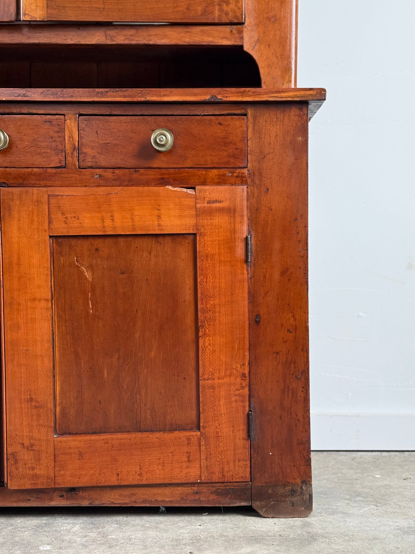 Antique Wavy Glass Stepback Cupboard