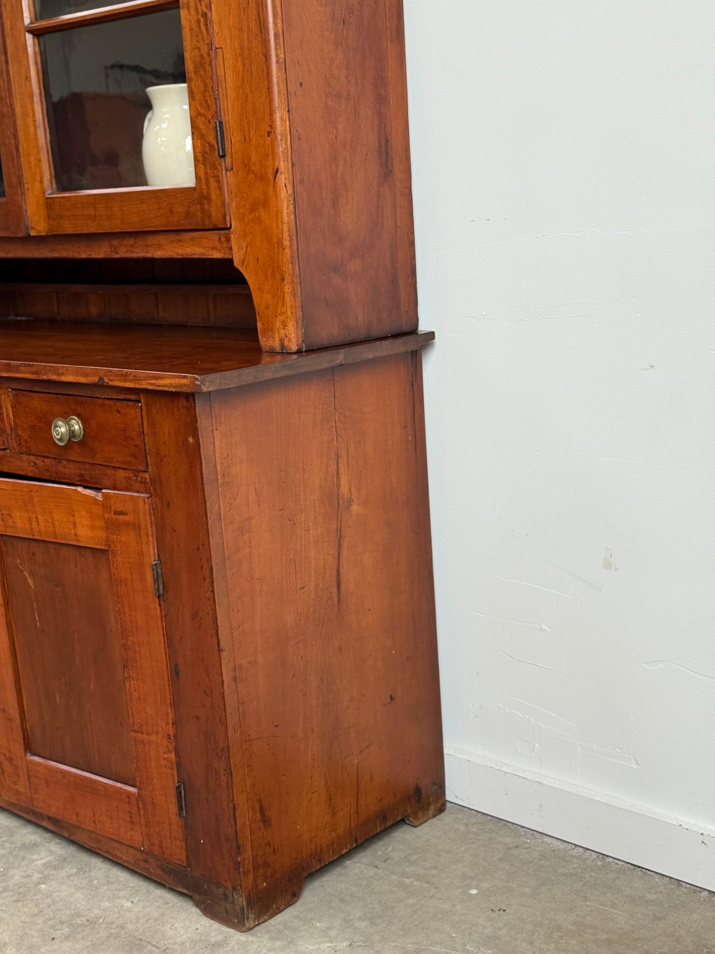 Antique Wavy Glass Stepback Cupboard