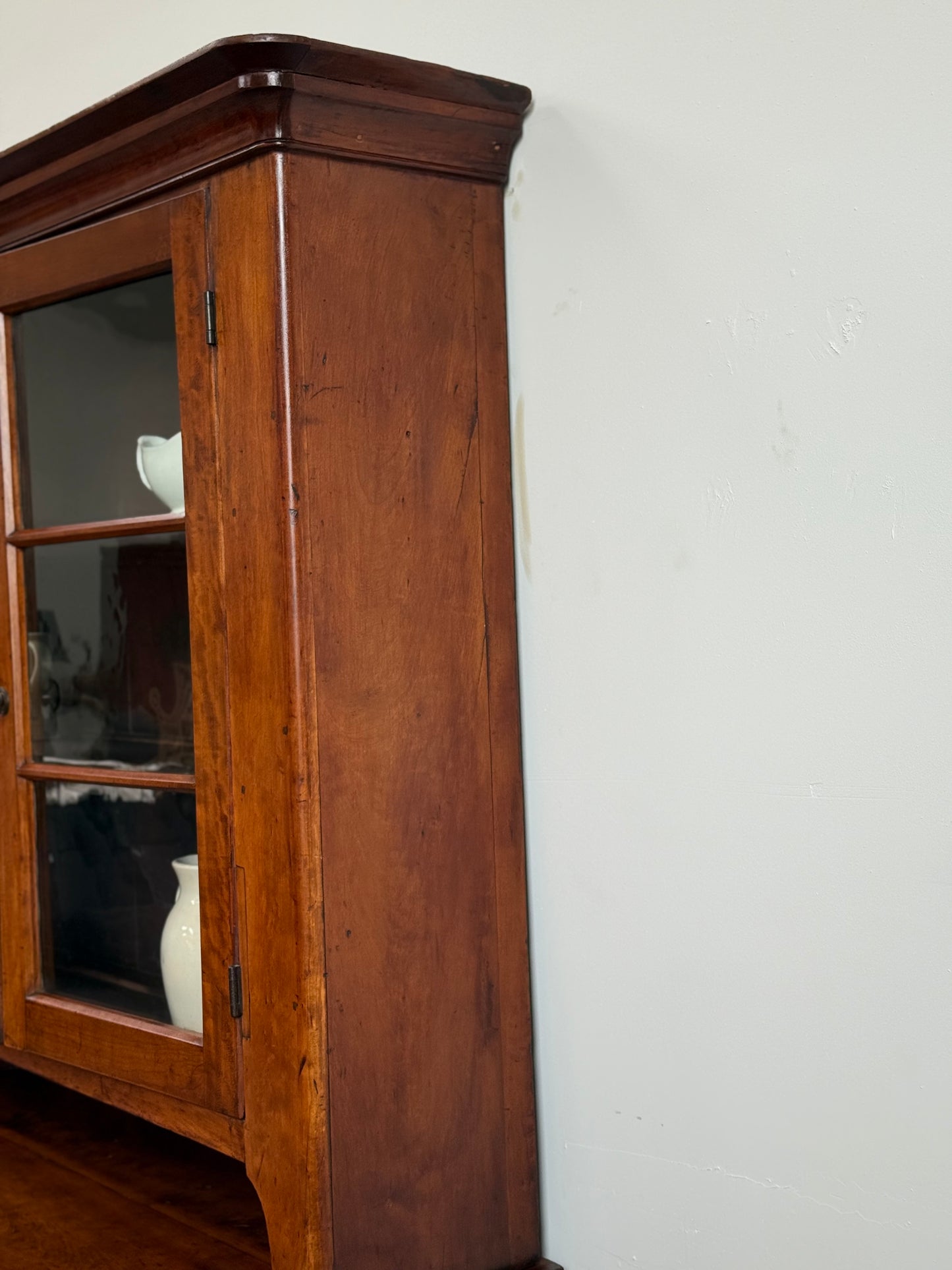 Antique Wavy Glass Stepback Cupboard