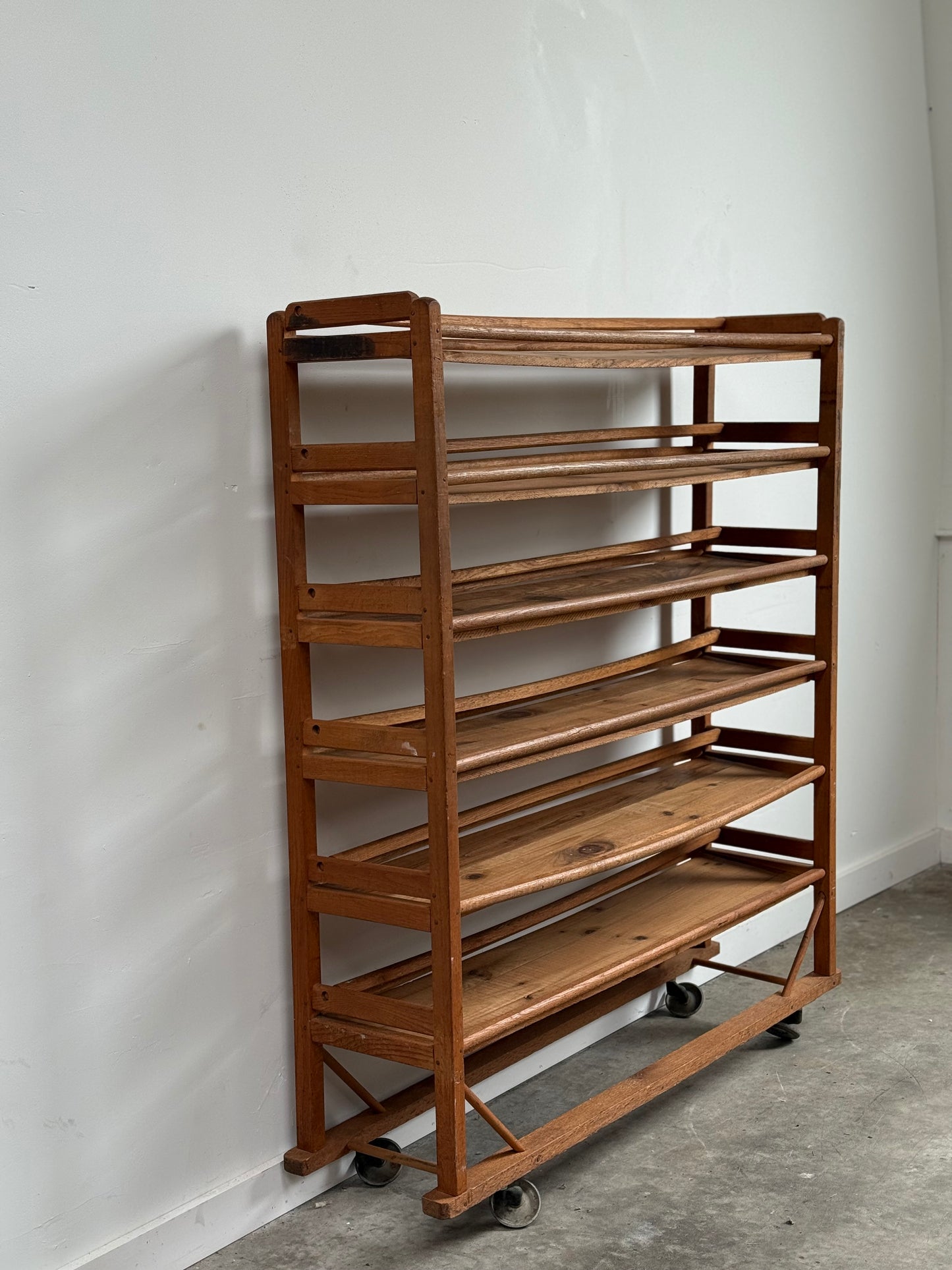 Antique Industrial Rolling Shoe Rack