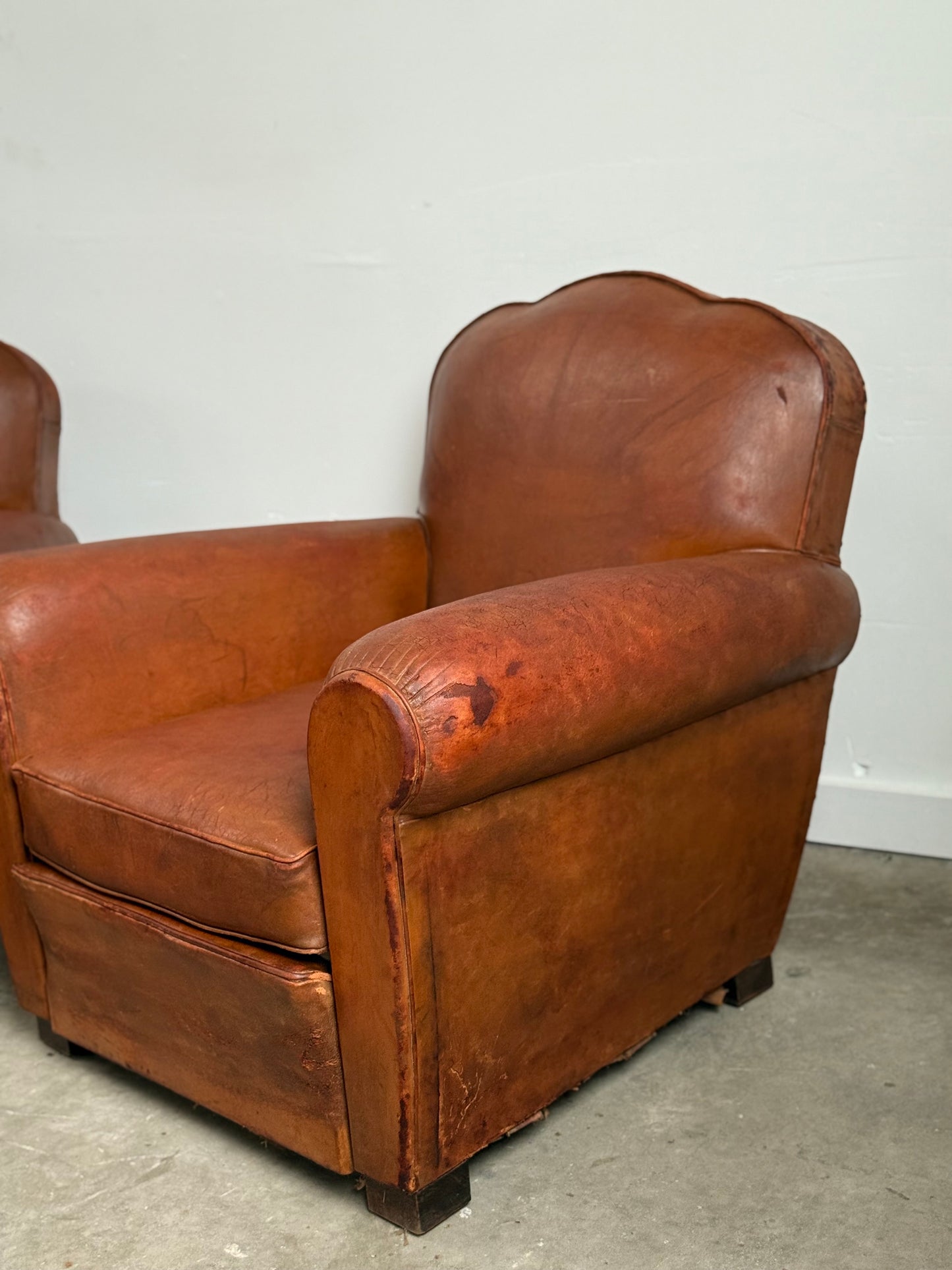 Pair of French Art Deco Club Chairs C. 1930