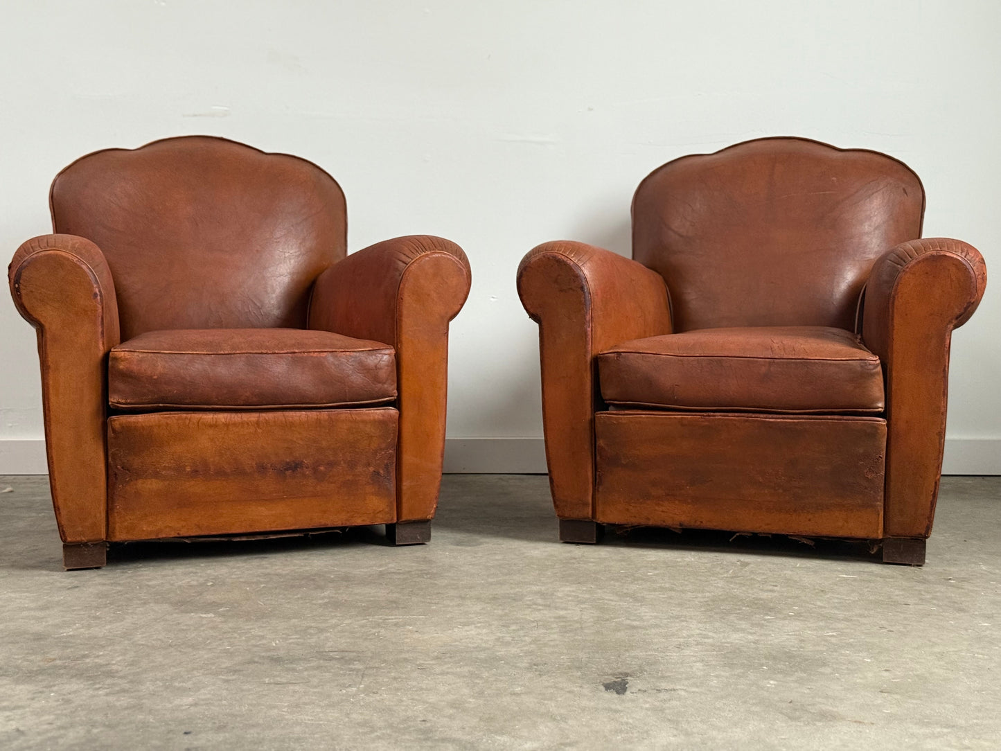 Pair of French Art Deco Club Chairs C. 1930
