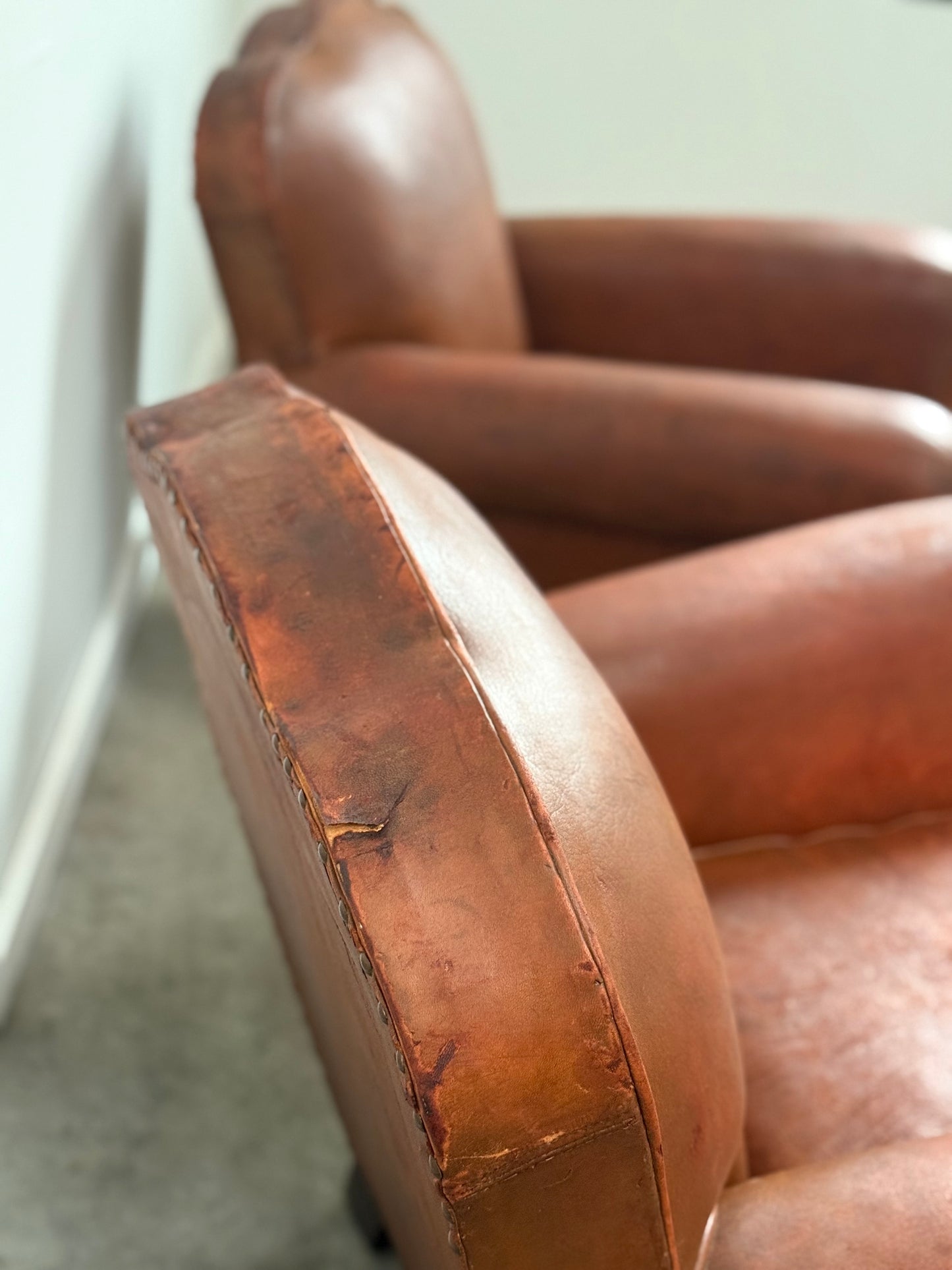 Pair of French Art Deco Club Chairs C. 1930