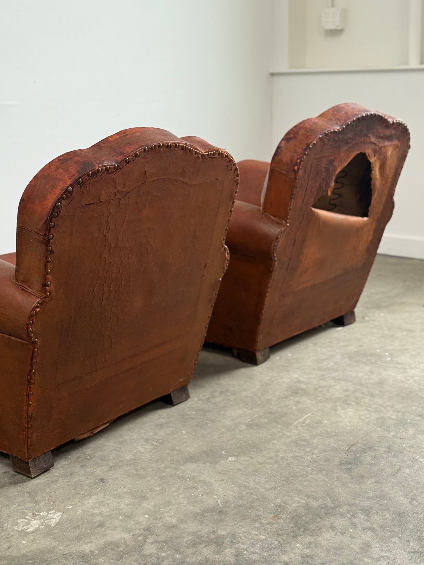 Pair of French Art Deco Club Chairs C. 1930