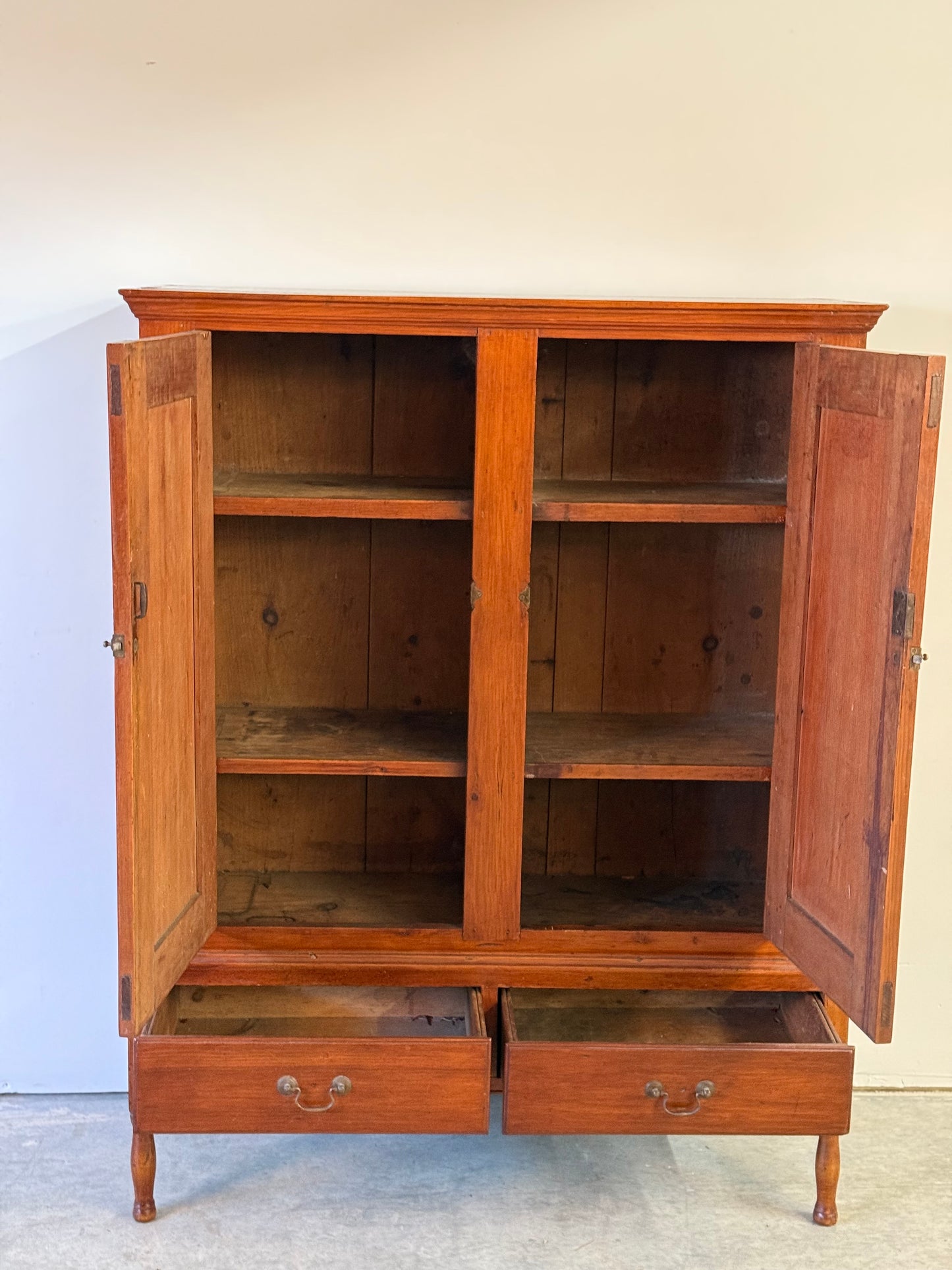 Antique Pine Cupboard On Turned Legs 19th c.