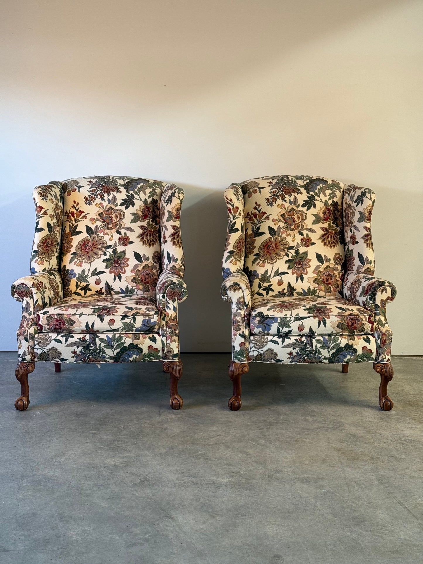 Pr. Vintage George III Style Wing Armchairs