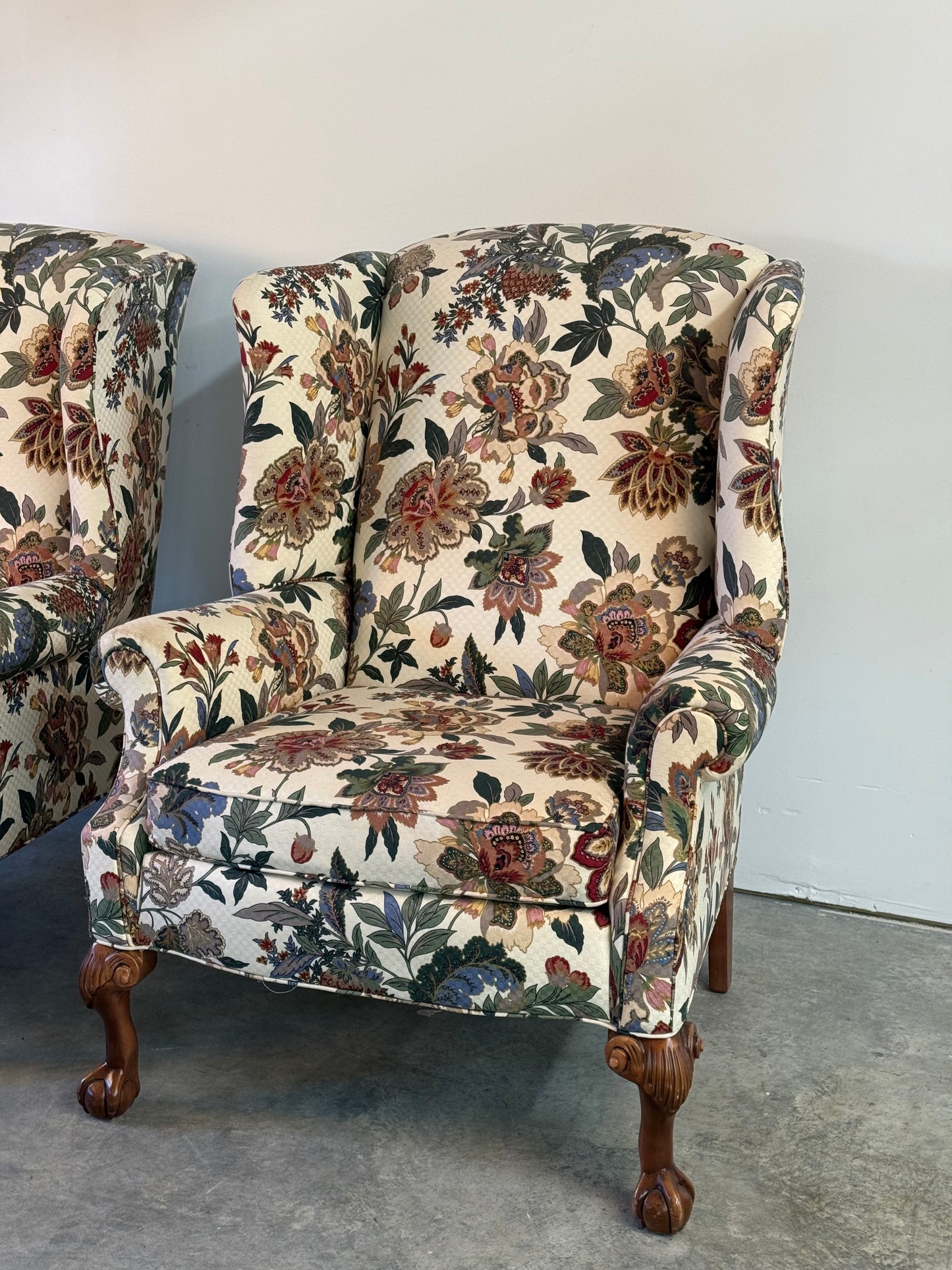 Pr. Vintage George III Style Wing Armchairs