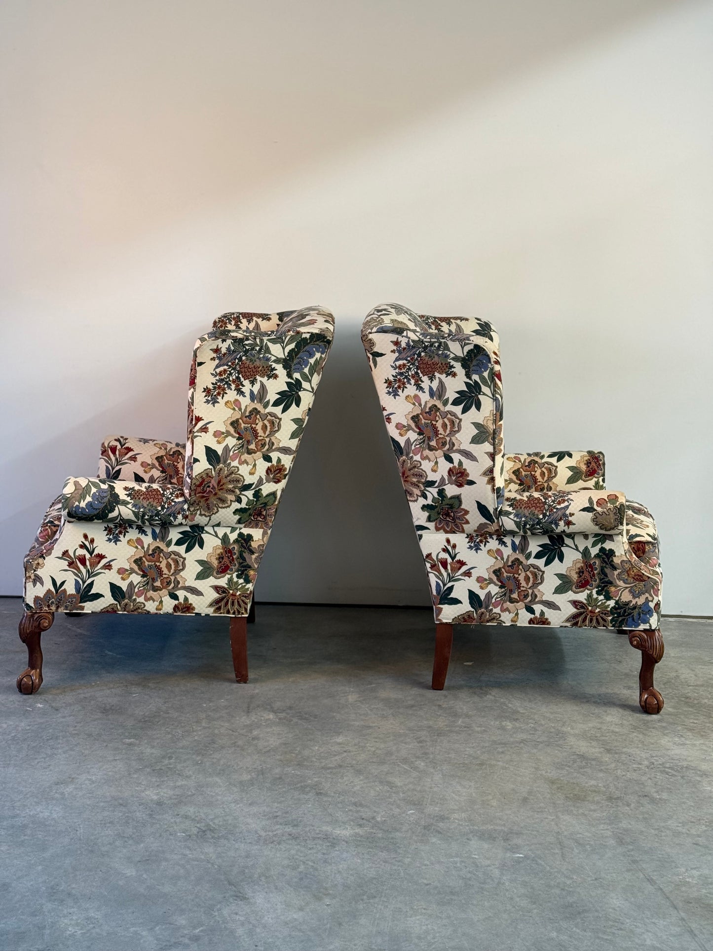 Pr. Vintage George III Style Wing Armchairs