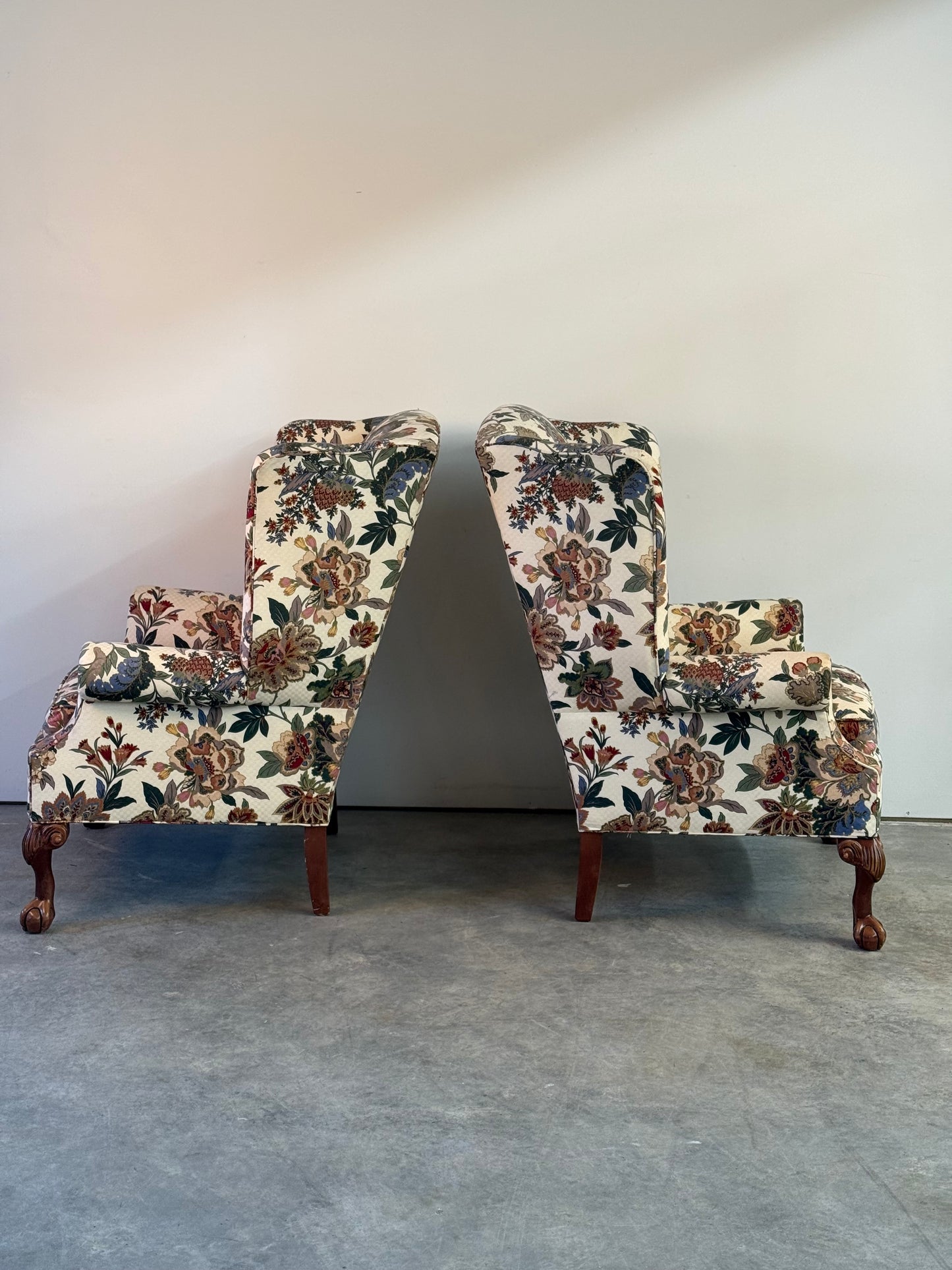 Pr. Vintage George III Style Wing Armchairs
