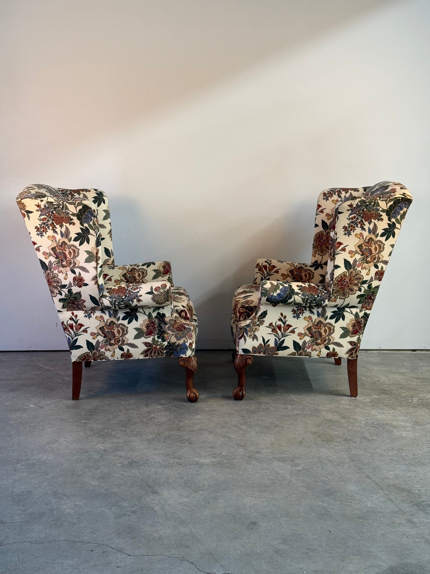 Pr. Vintage George III Style Wing Armchairs