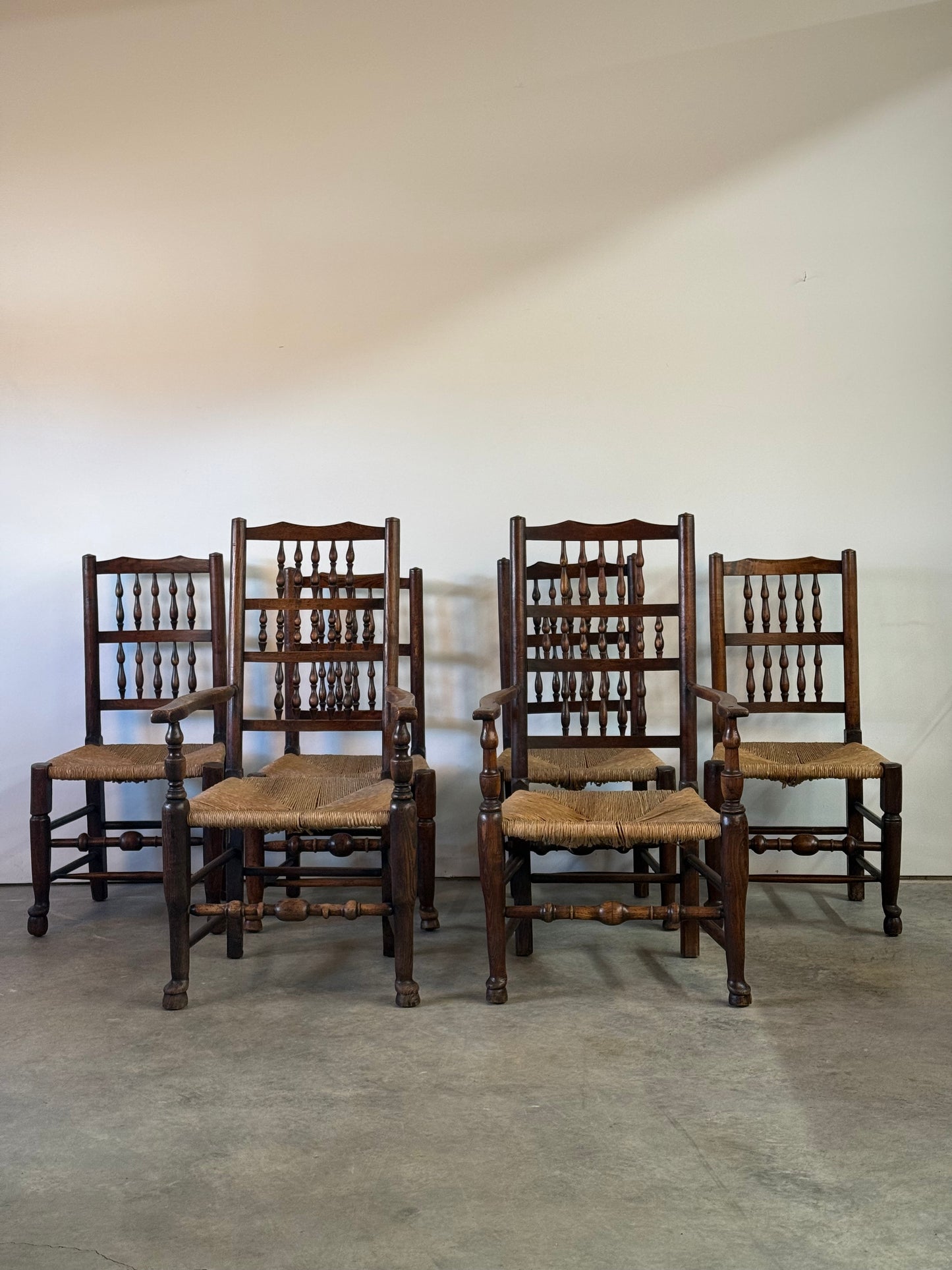 Set of six Antique Lancashire Spindle Back Chairs