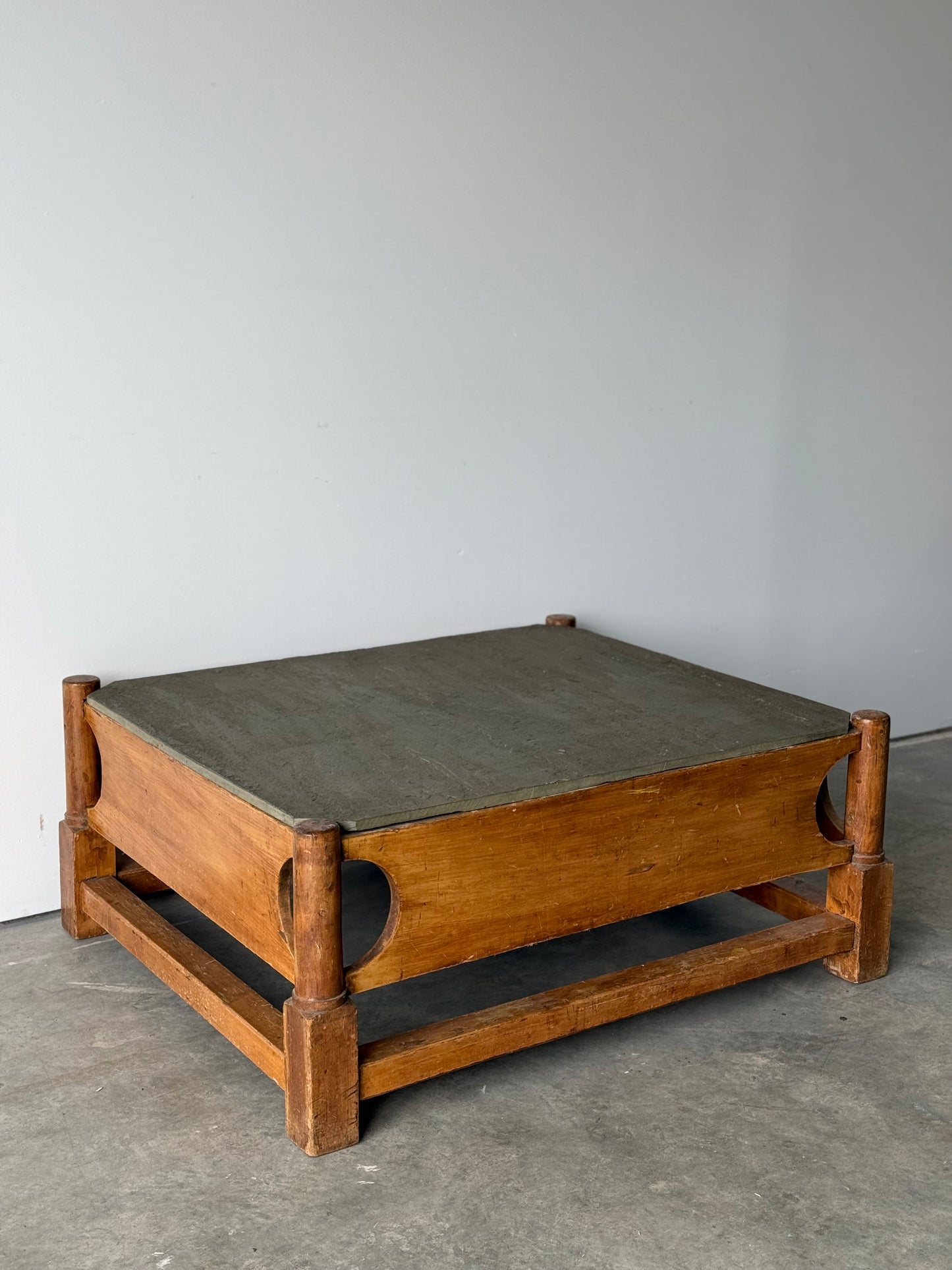 Coffee Table From Reclaimed 18th C. Rope Bed with Stone Top
