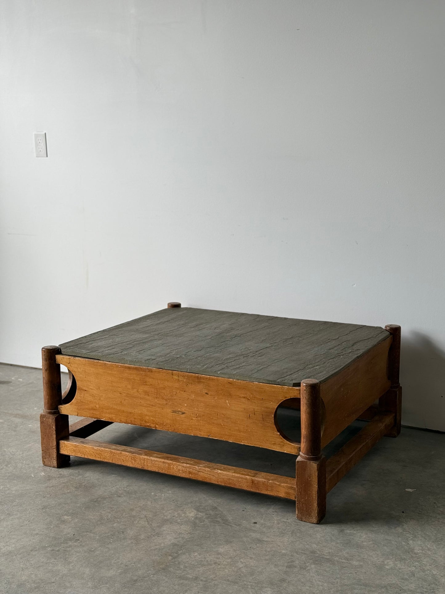 Coffee Table From Reclaimed 18th C. Rope Bed with Stone Top