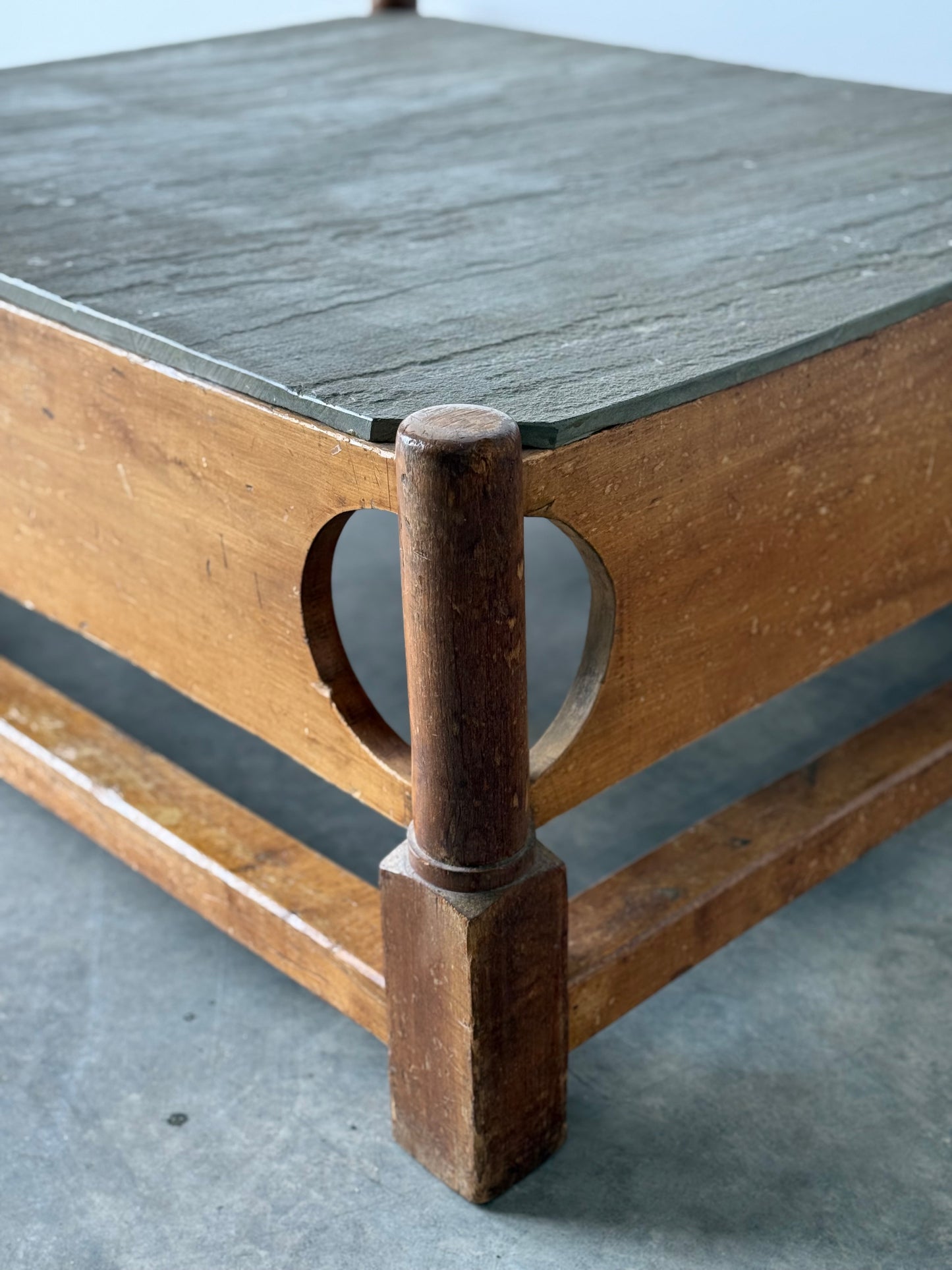 Coffee Table From Reclaimed 18th C. Rope Bed with Stone Top