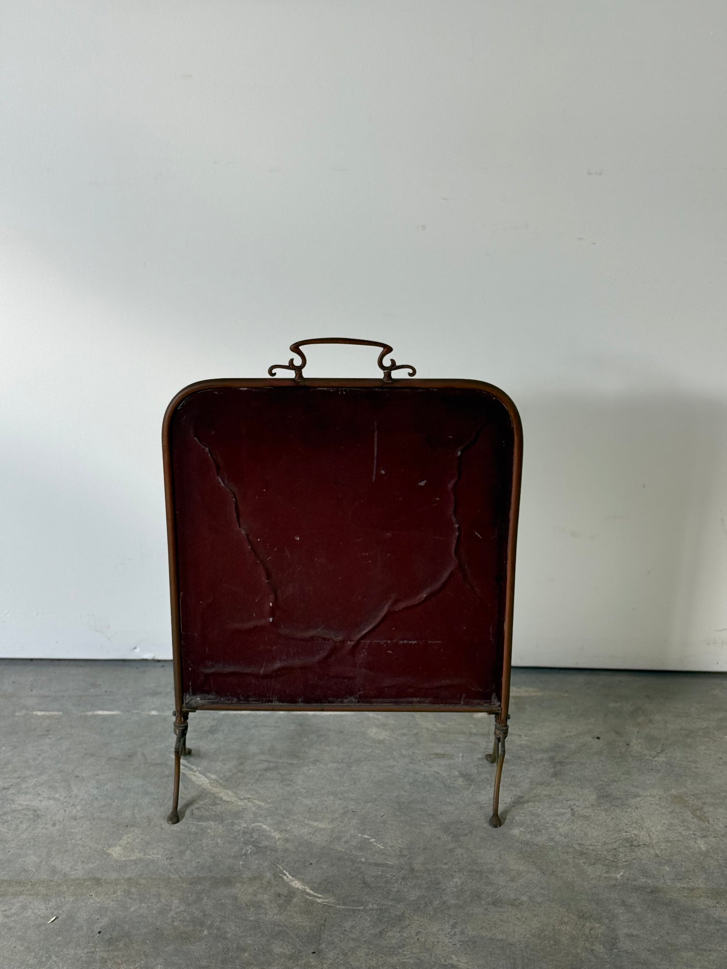 Late Victorian Painted Mirror As Brass Fire Screen