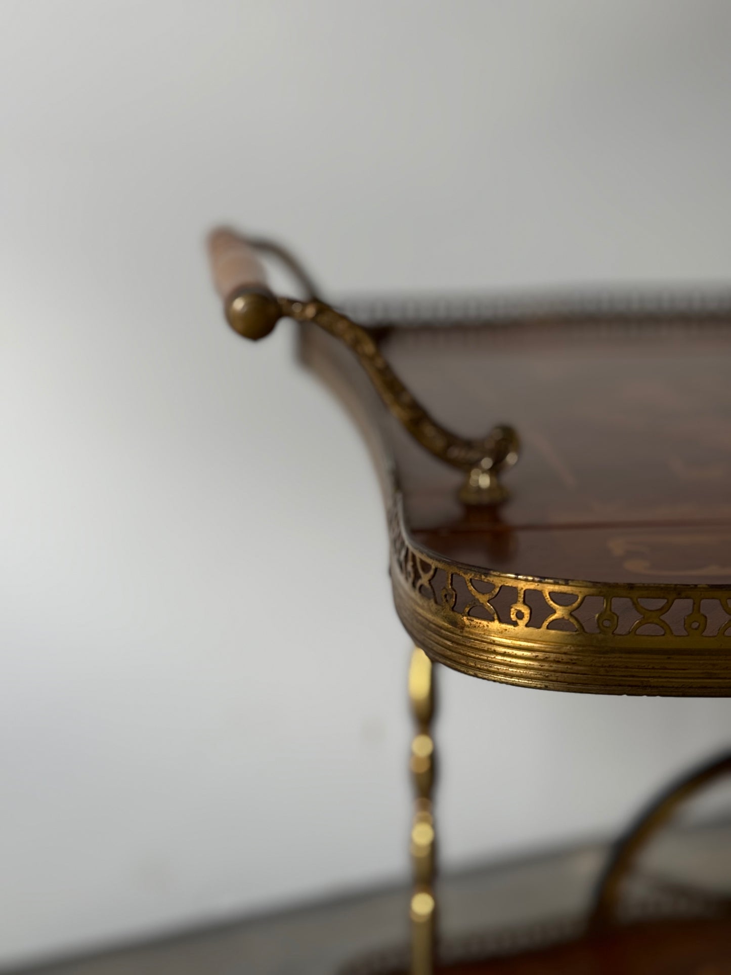 Italian Marquetry Mahogany & Brass Bar Cart