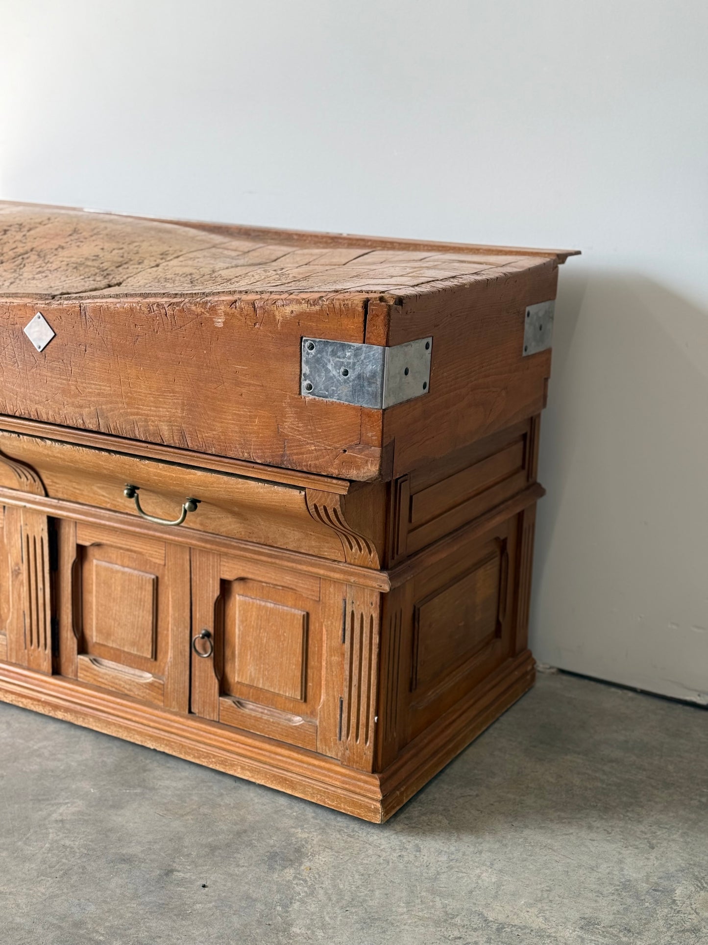 Antique French Butcher's Block Island C. 1910