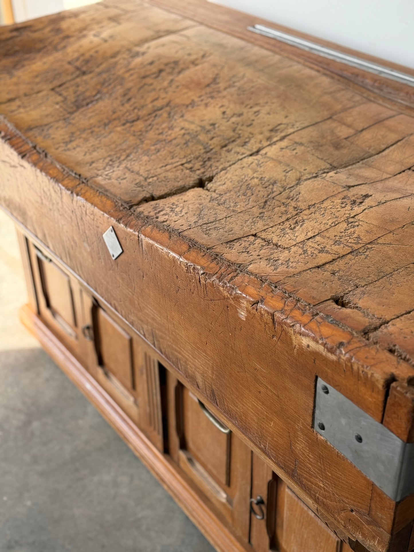 Antique French Butcher's Block Island C. 1910