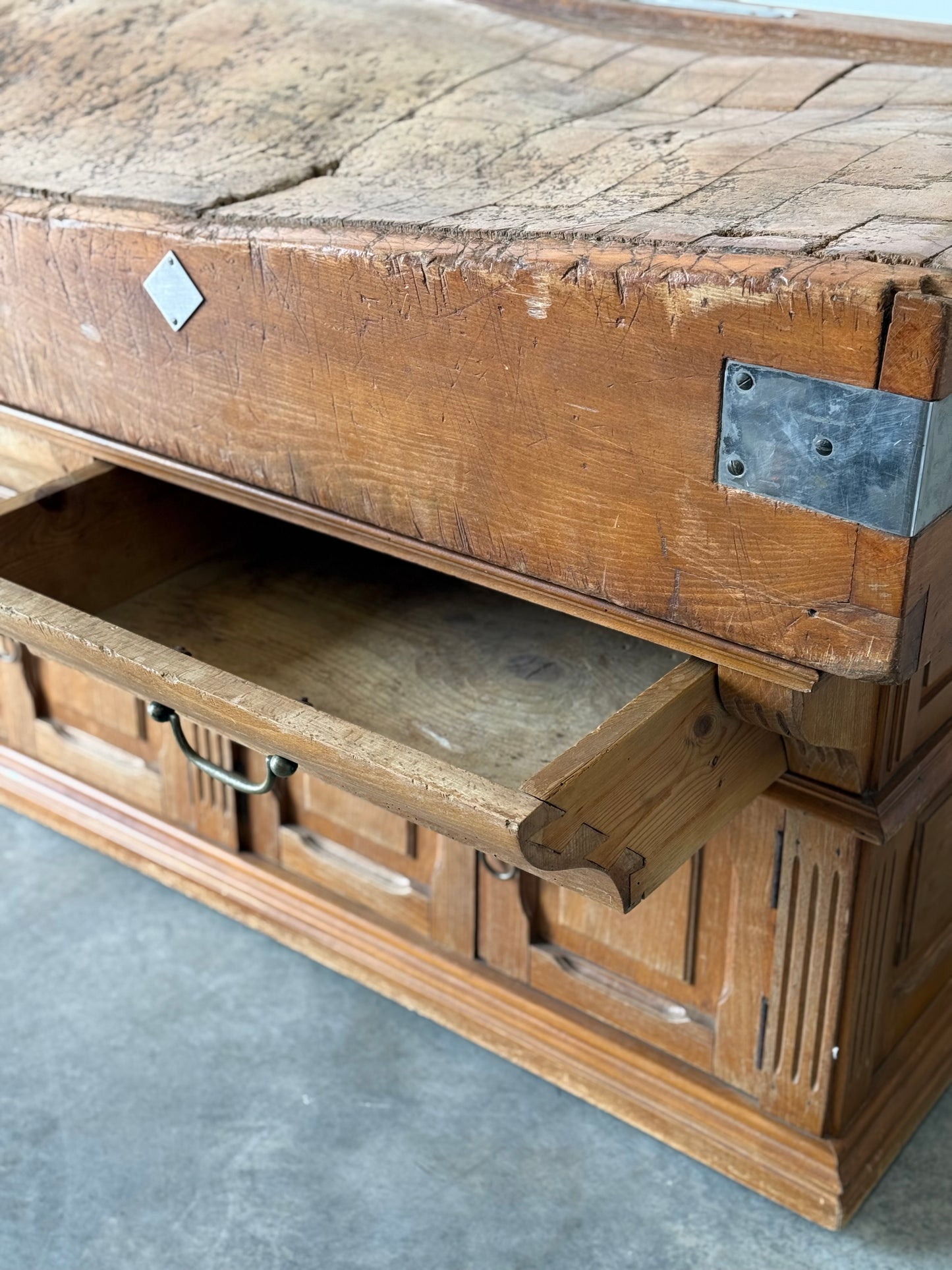 Antique French Butcher's Block Island C. 1910