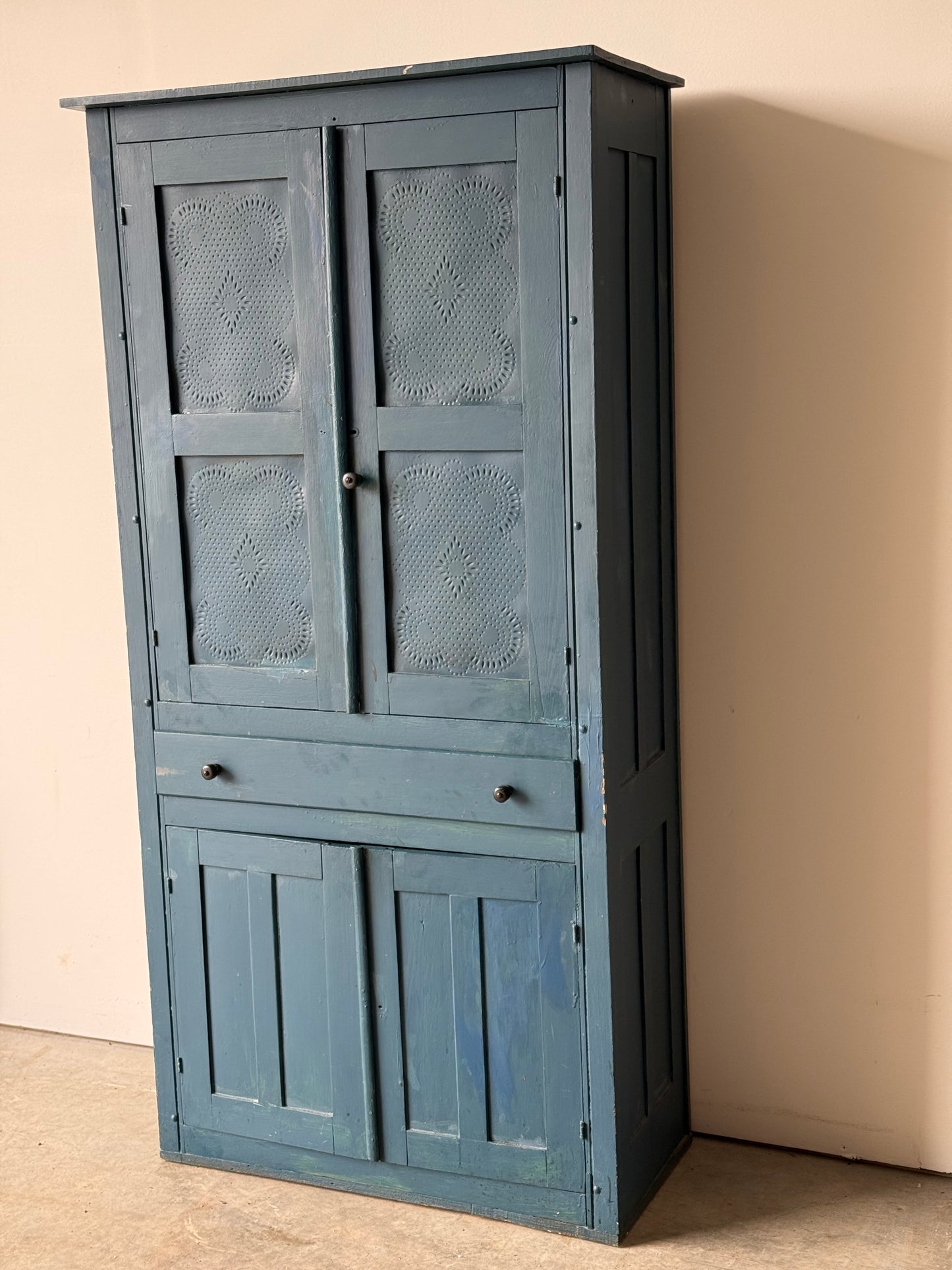 Antique Blue Painted Pie Safe