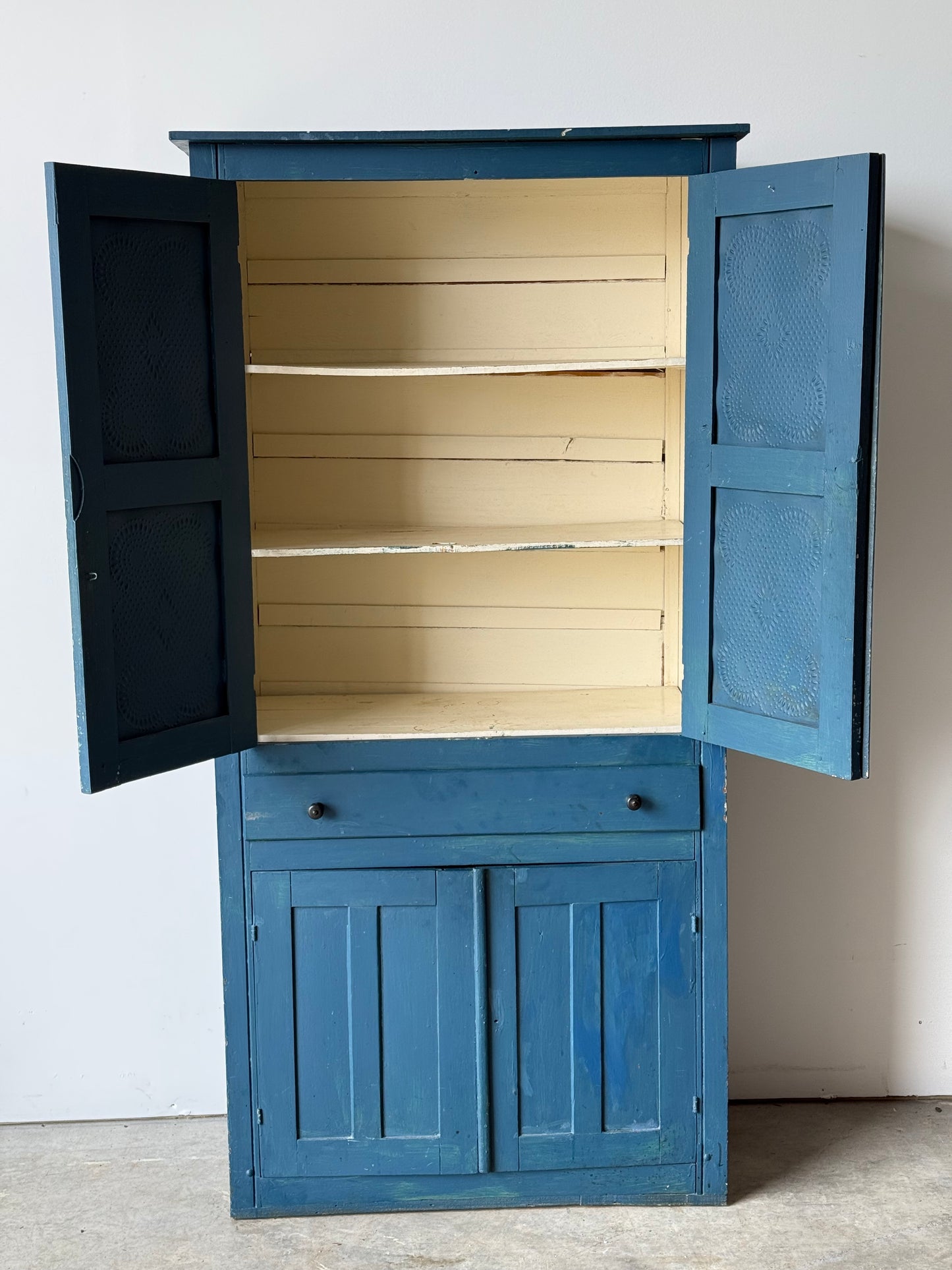Antique Blue Painted Pie Safe