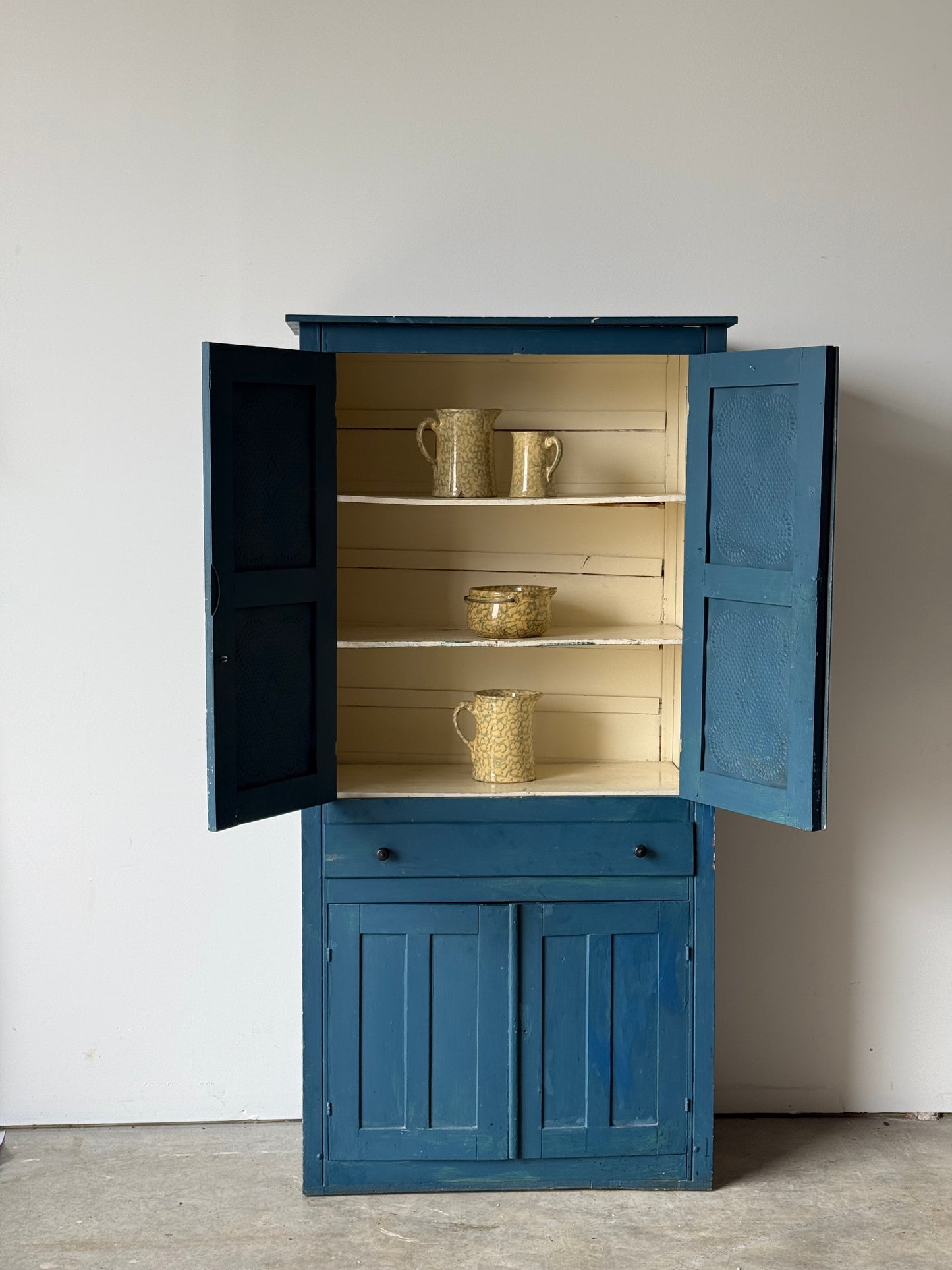 Antique Blue Painted Pie Safe