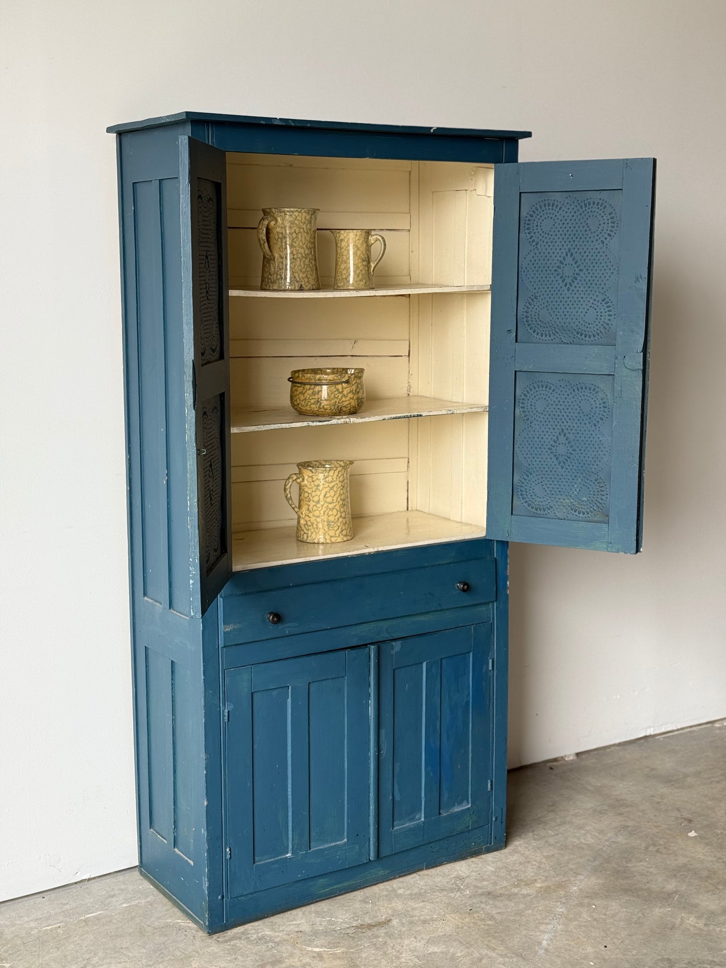 Antique Blue Painted Pie Safe