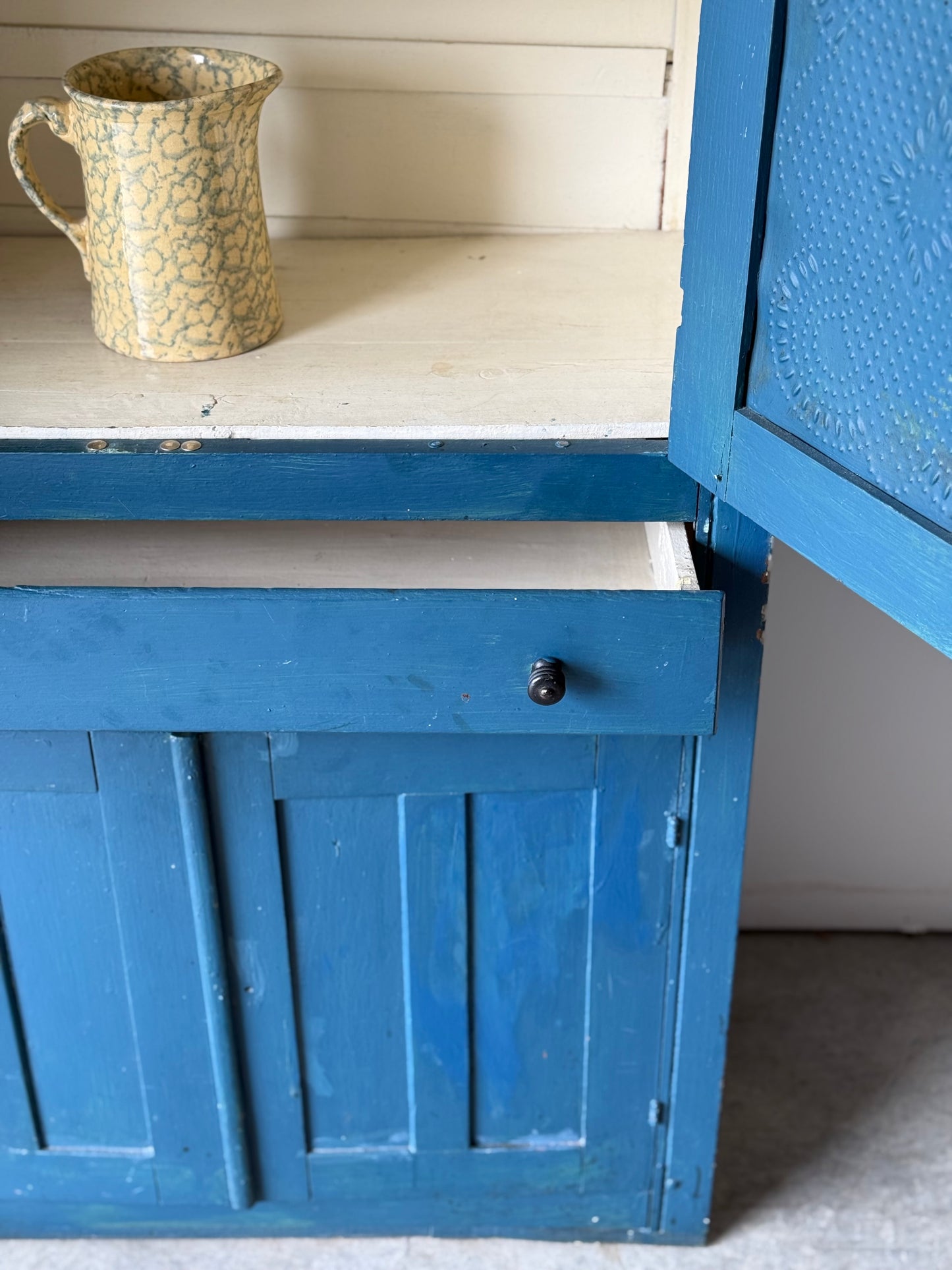 Antique Blue Painted Pie Safe
