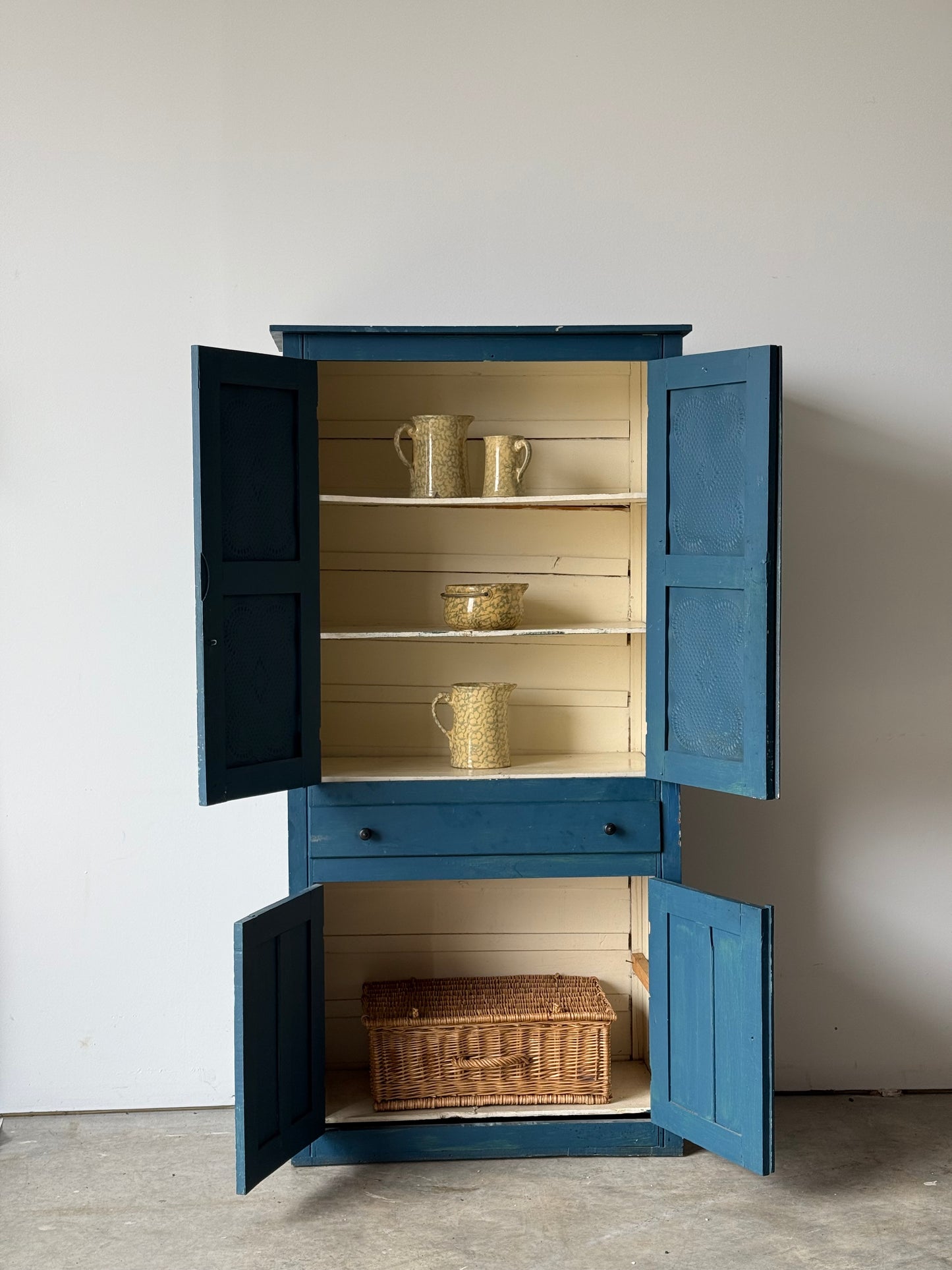 Antique Blue Painted Pie Safe