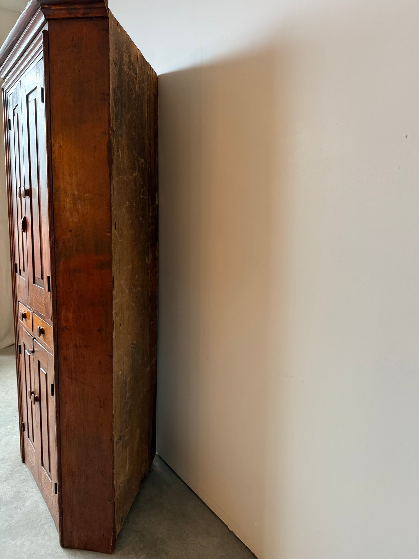Early Primitive Corner Cupboard with Raised Panel Doors