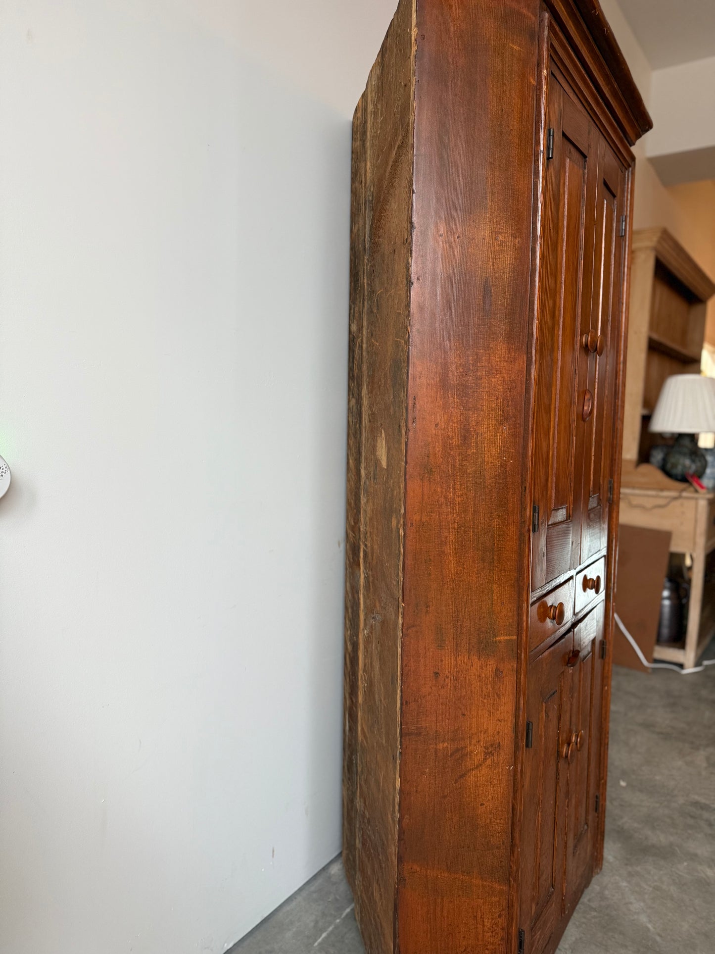 Early Primitive Corner Cupboard with Raised Panel Doors