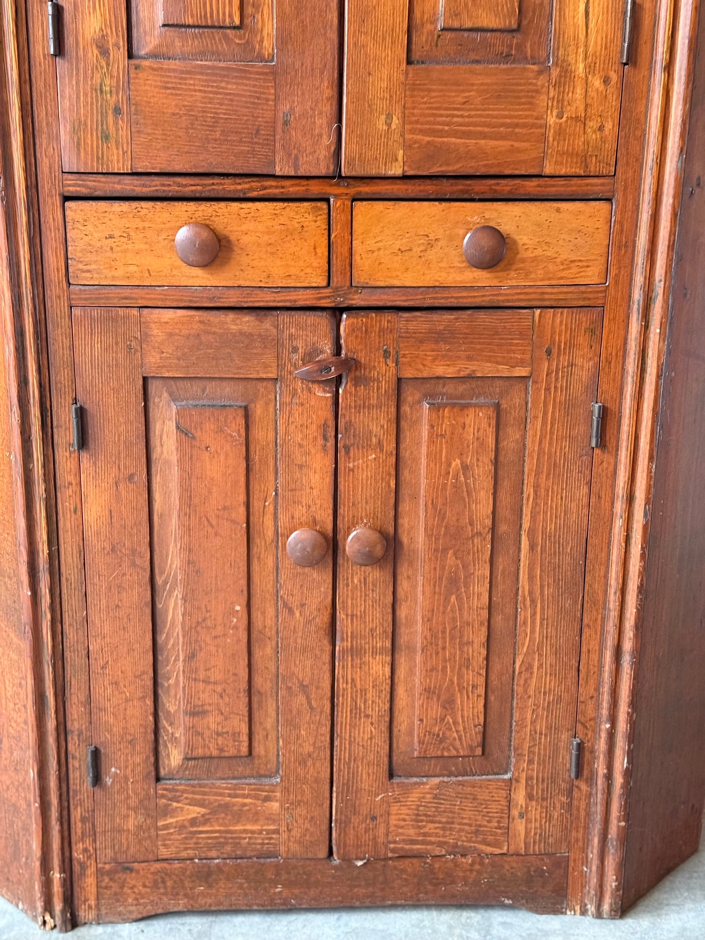 Early Primitive Corner Cupboard with Raised Panel Doors