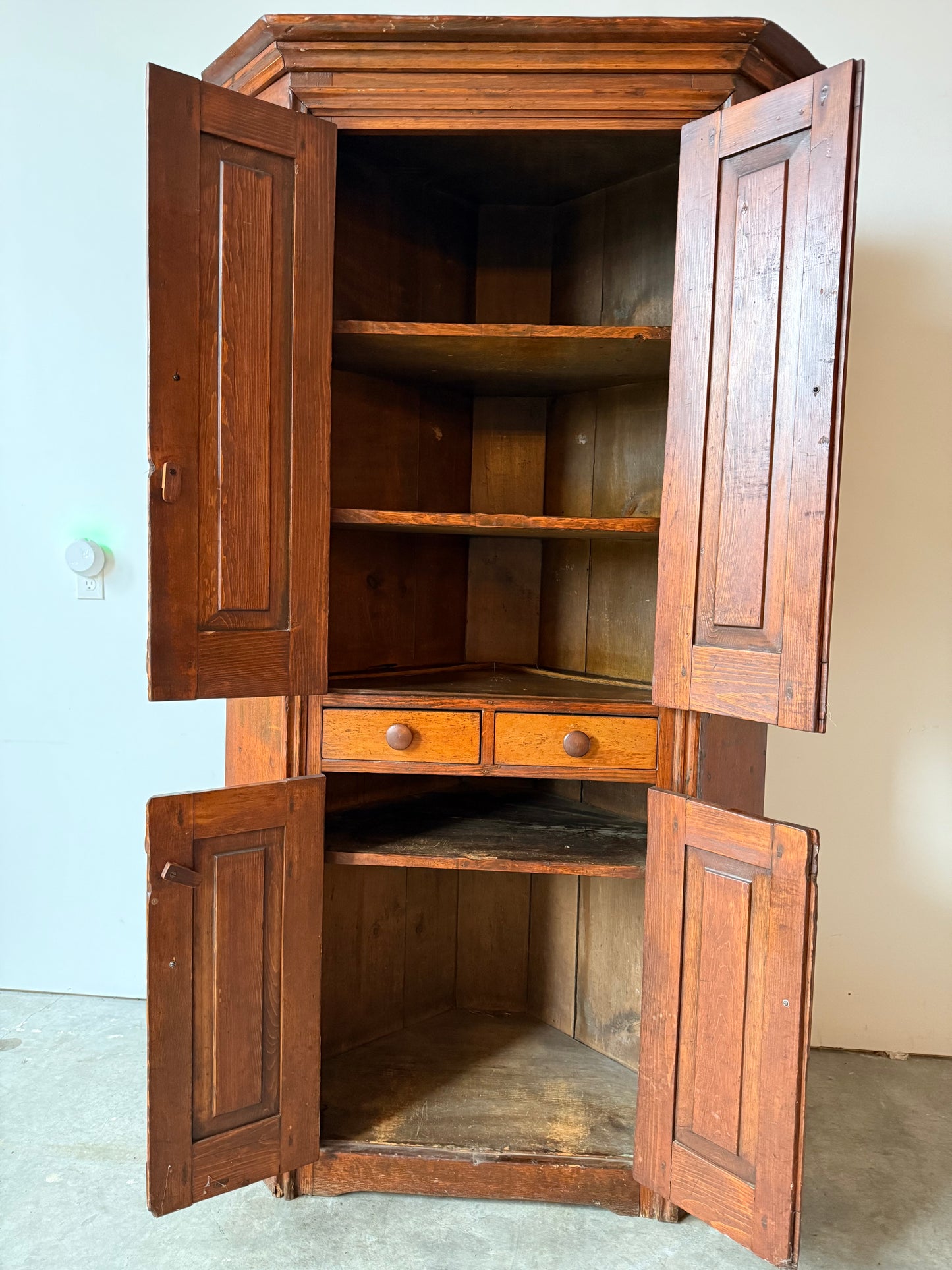 Early Primitive Corner Cupboard with Raised Panel Doors