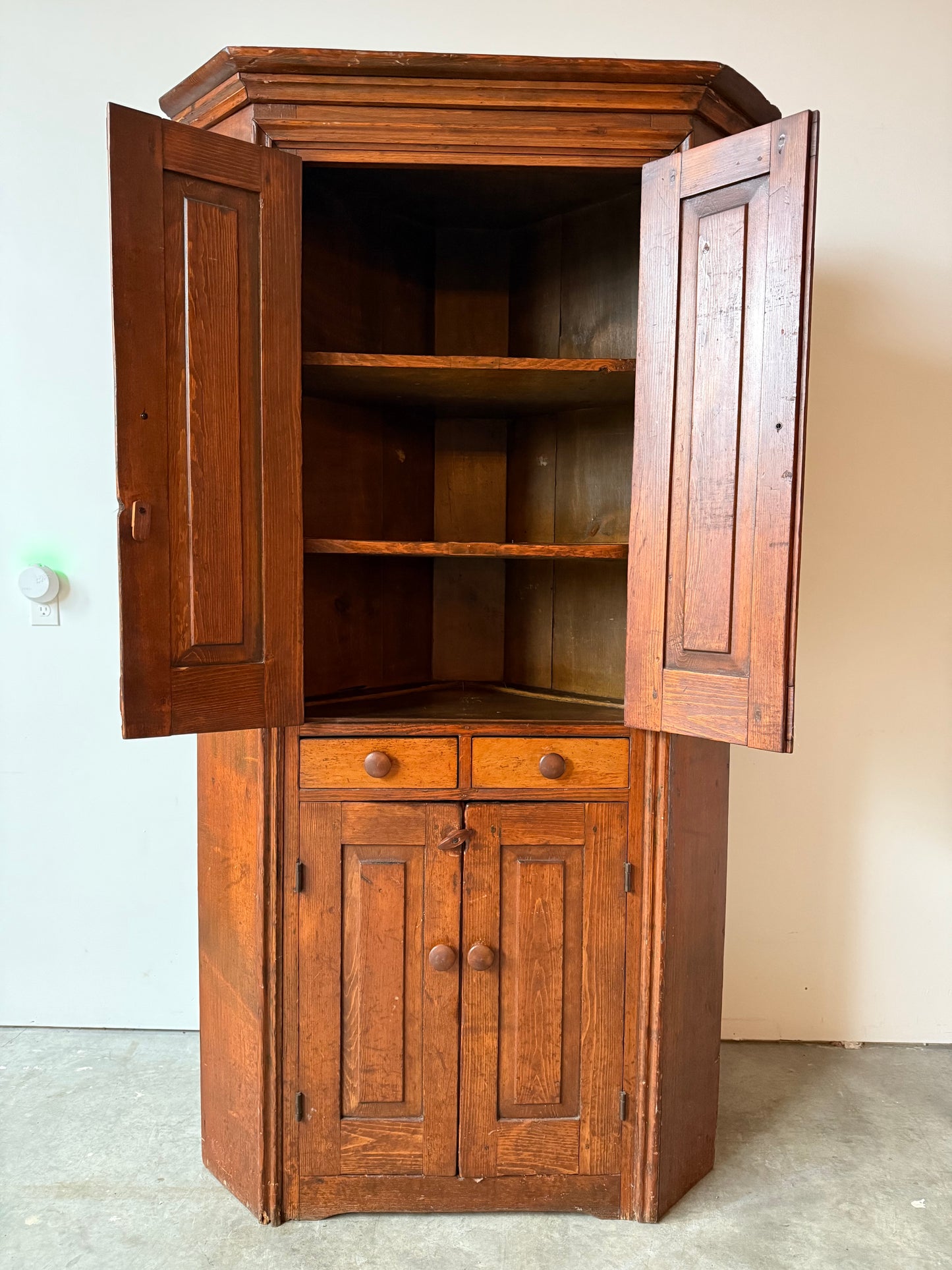 Early Primitive Corner Cupboard with Raised Panel Doors