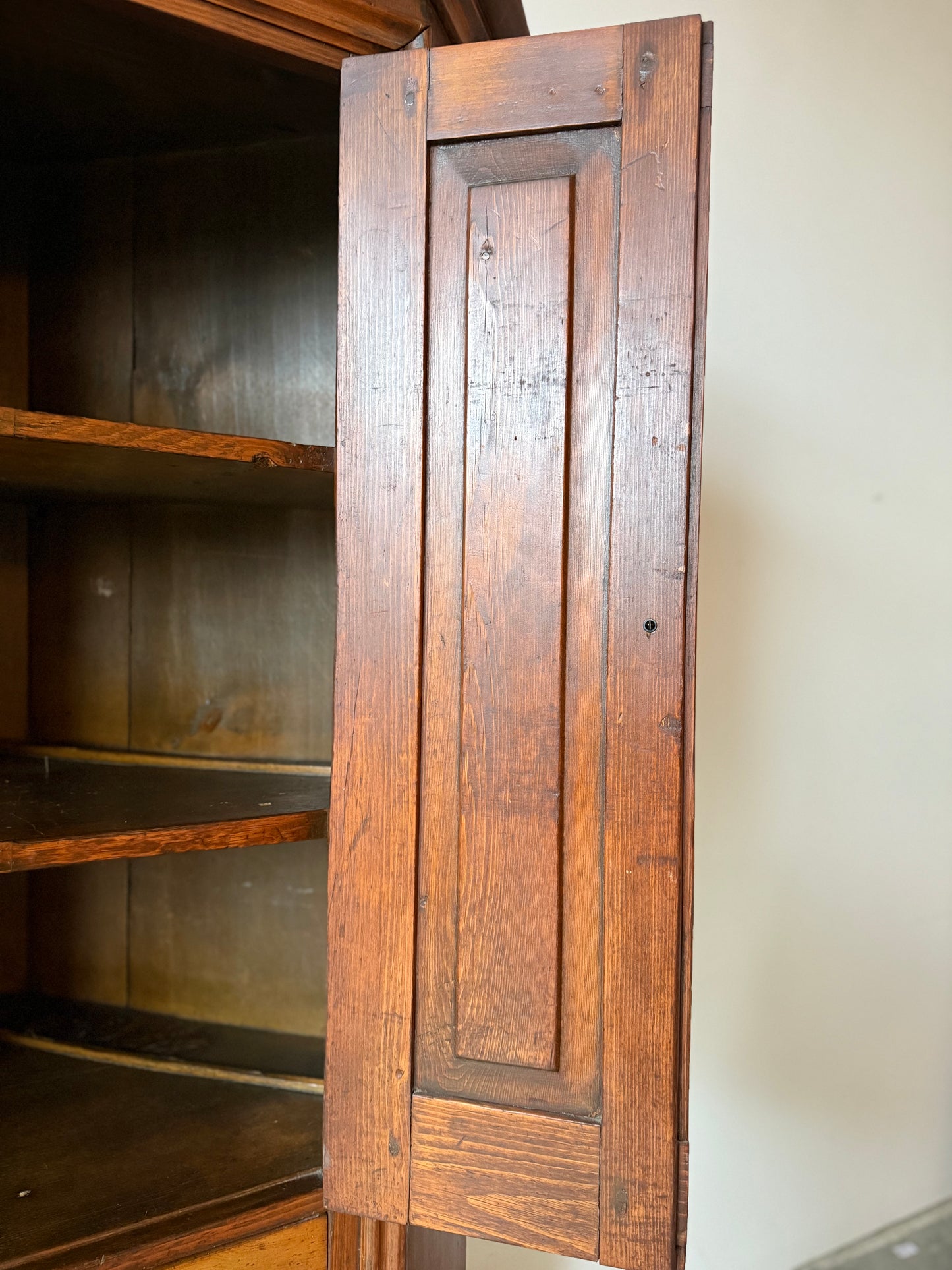 Early Primitive Corner Cupboard with Raised Panel Doors