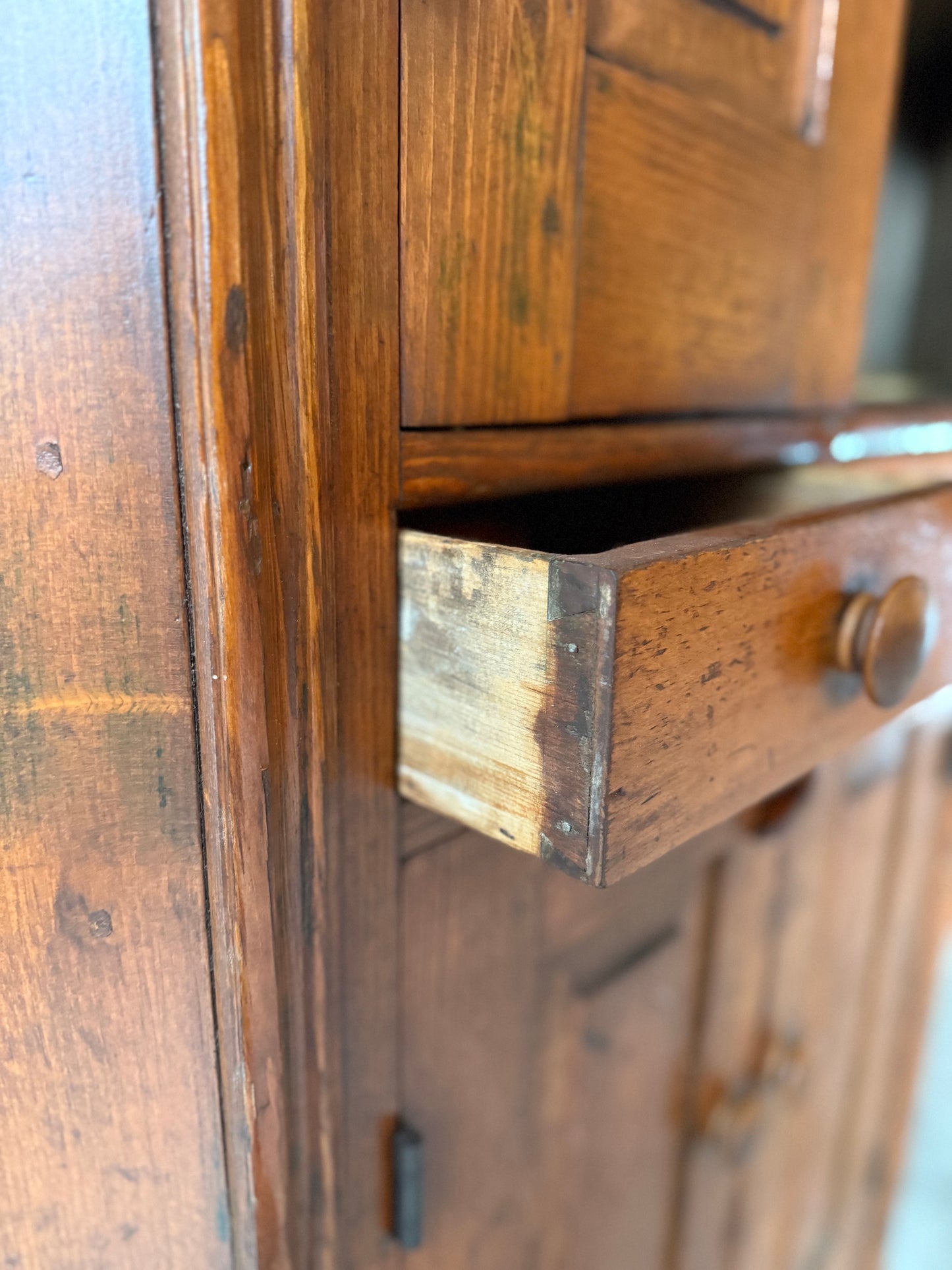 Early Primitive Corner Cupboard with Raised Panel Doors
