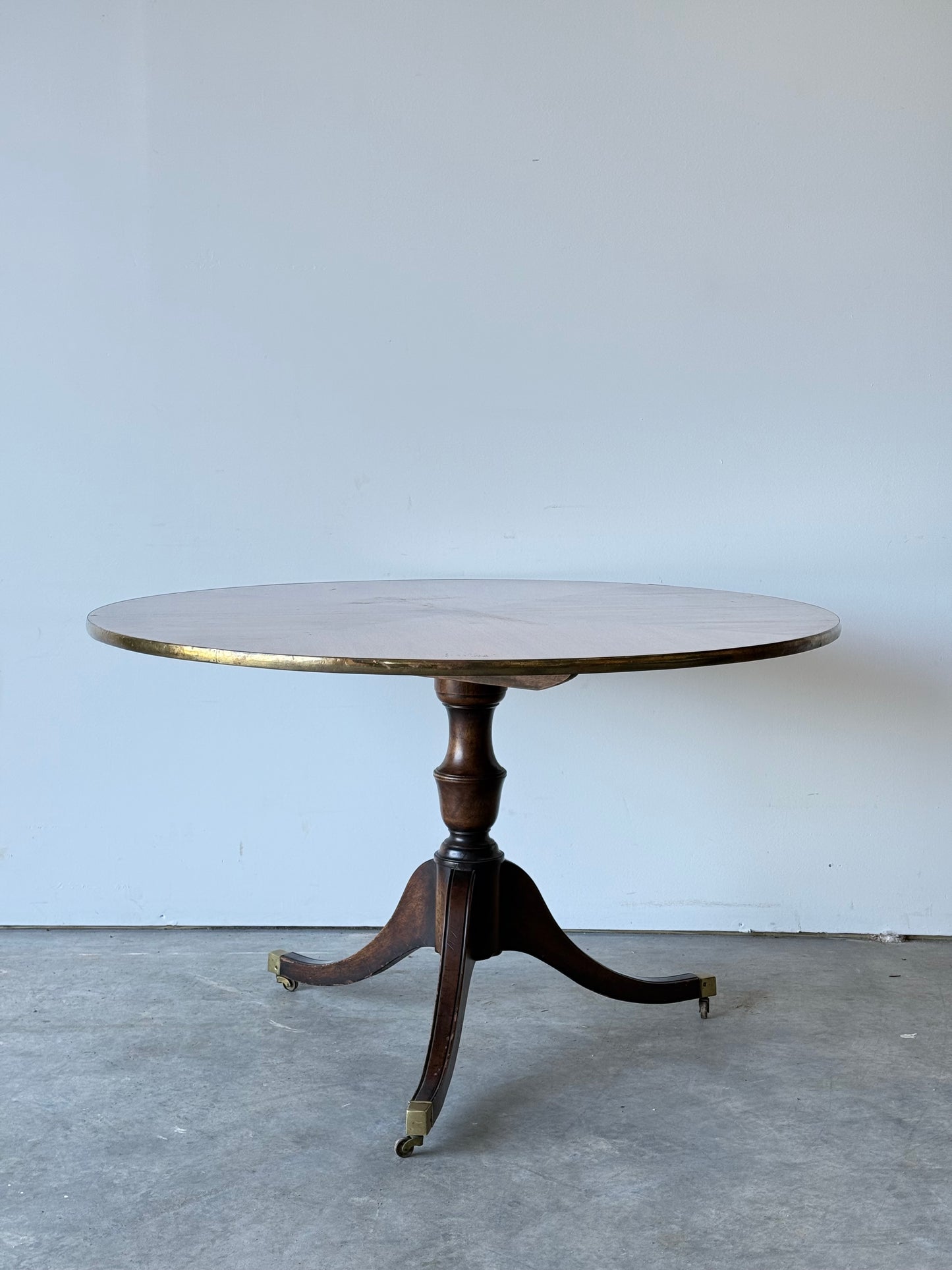 Regency Style Round Table on Casters w/ Brass Trim