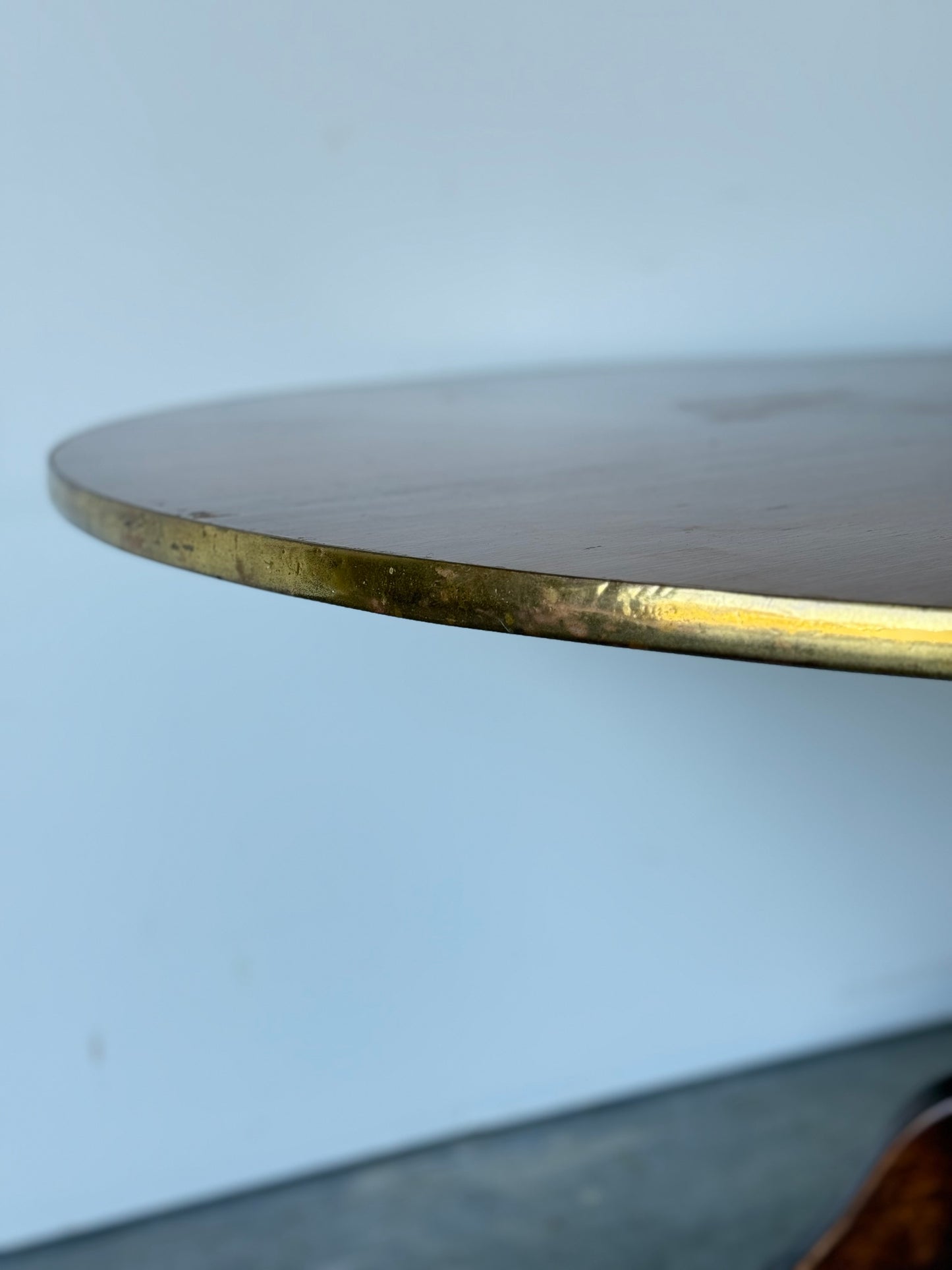 Regency Style Round Table on Casters w/ Brass Trim
