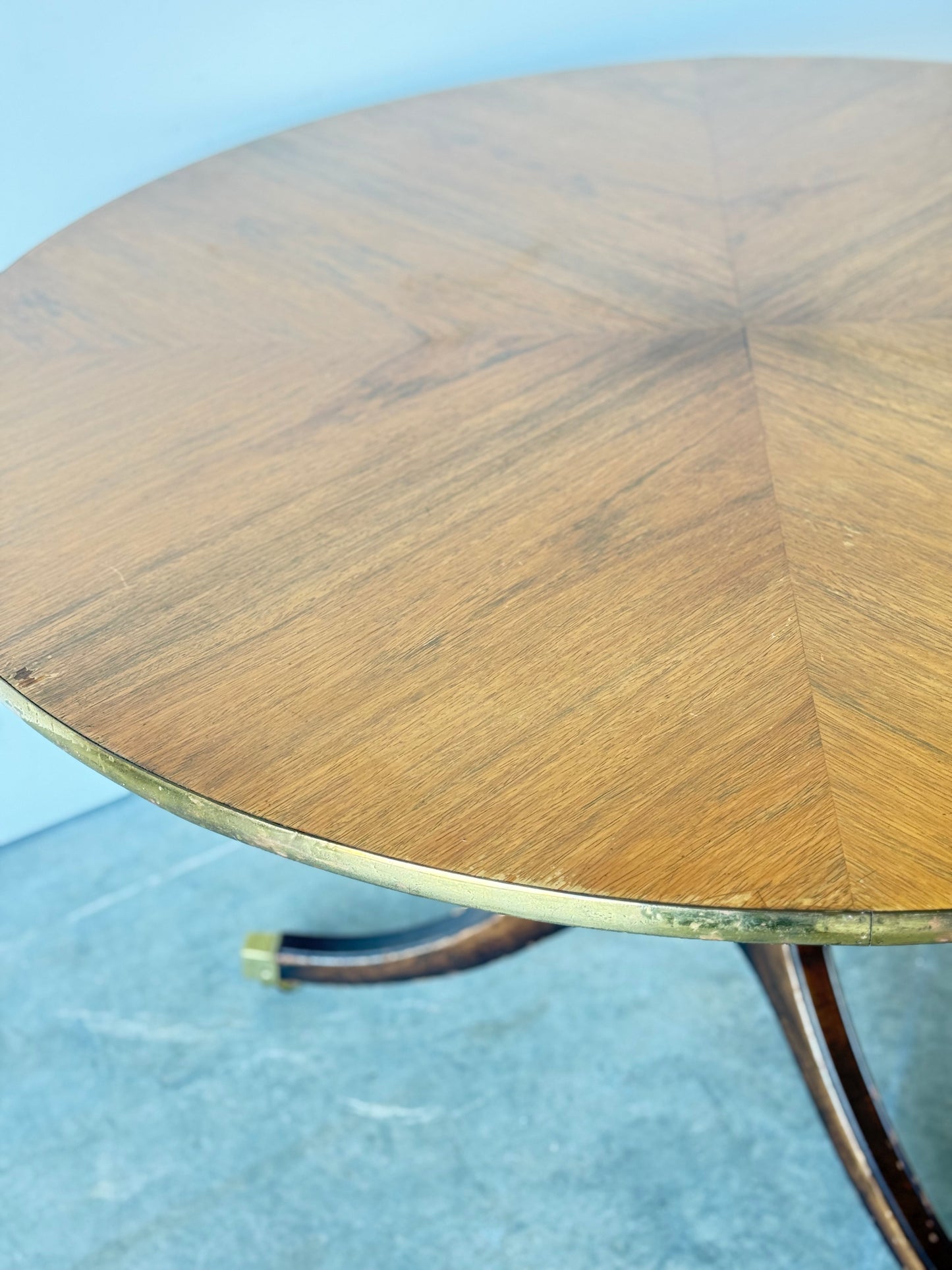 Regency Style Round Table on Casters w/ Brass Trim