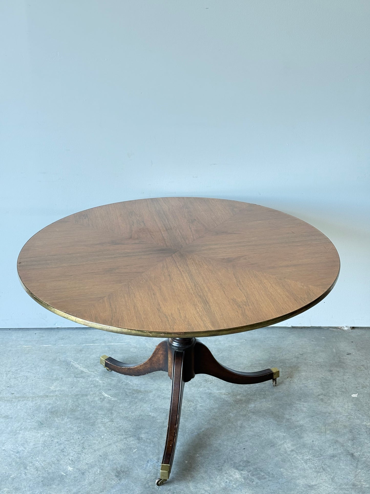 Regency Style Round Table on Casters w/ Brass Trim