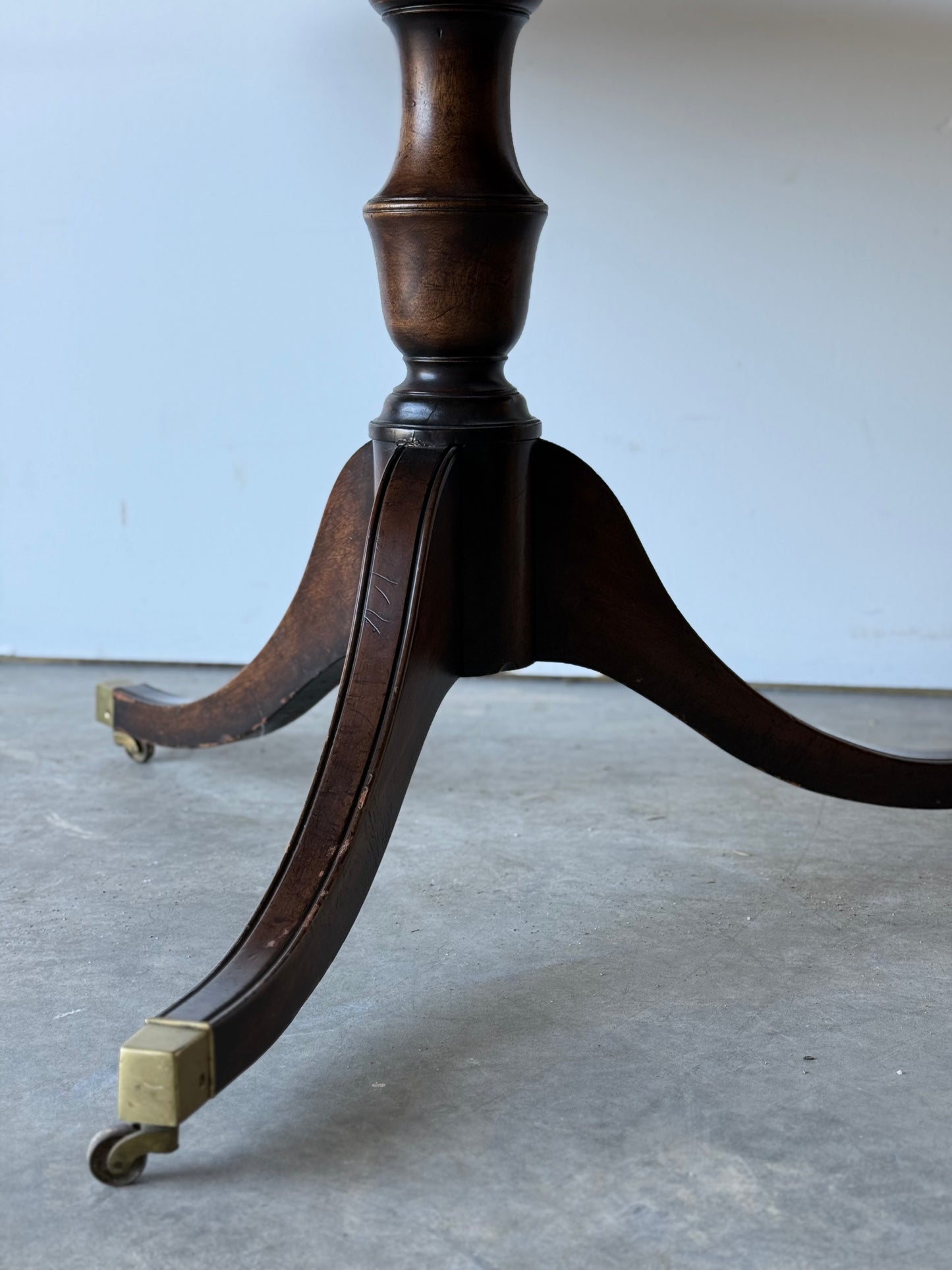 Regency Style Round Table on Casters w/ Brass Trim