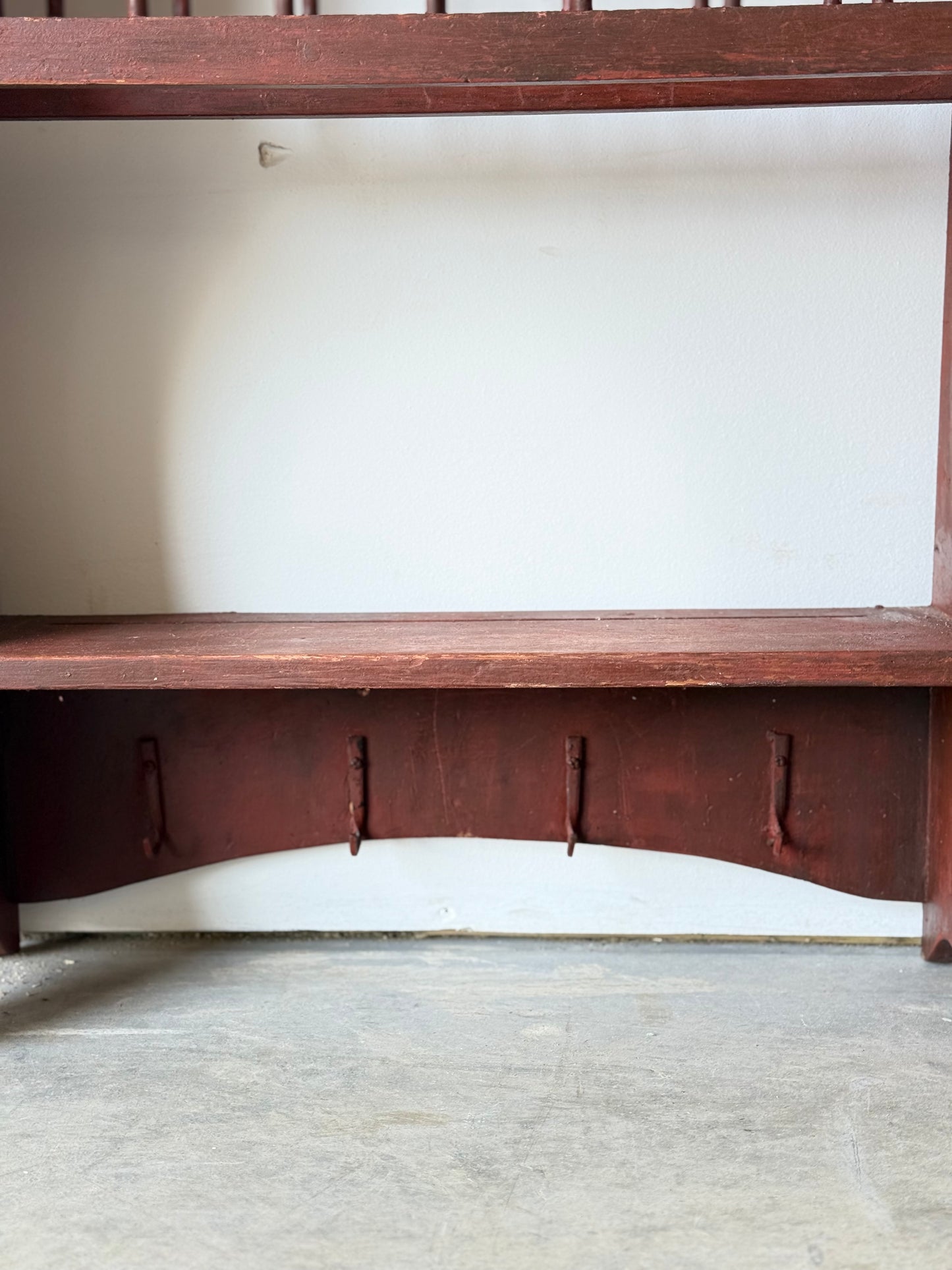 Great Antique Wall Plate Rack in Original Red Wash