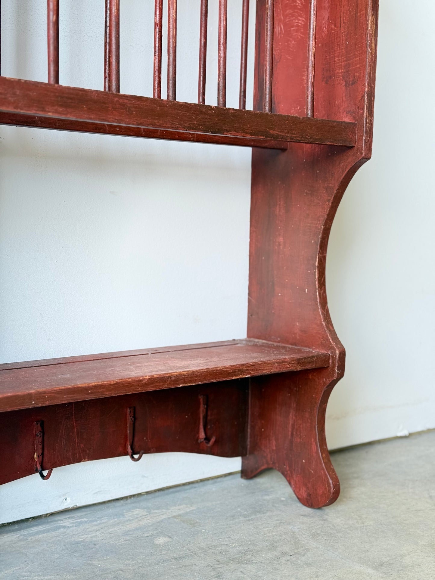 Great Antique Wall Plate Rack in Original Red Wash