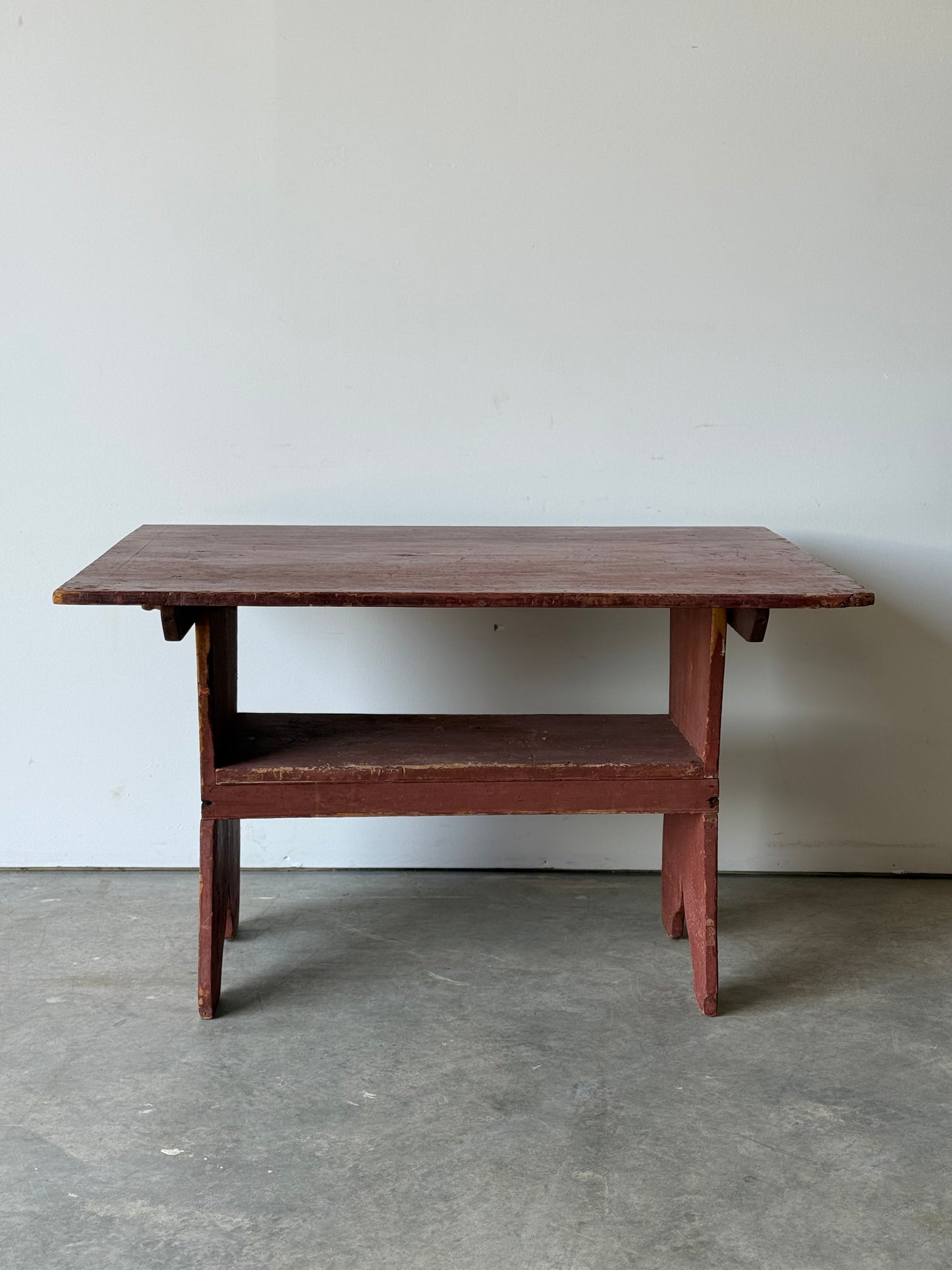Nice Antique Primitive Red Wash Hutch Table