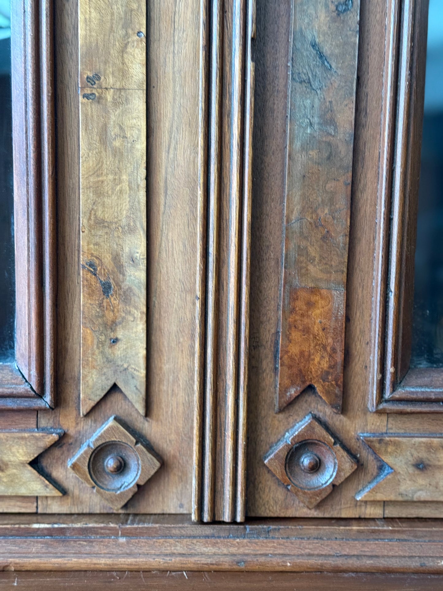 Antique Victorian Eastlake Flame Walnut Display Cabinet
