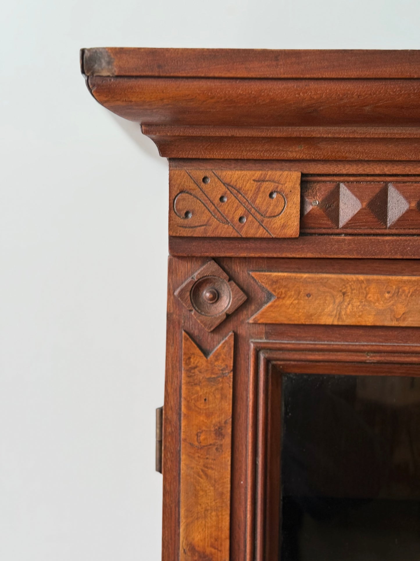 Antique Victorian Eastlake Flame Walnut Display Cabinet